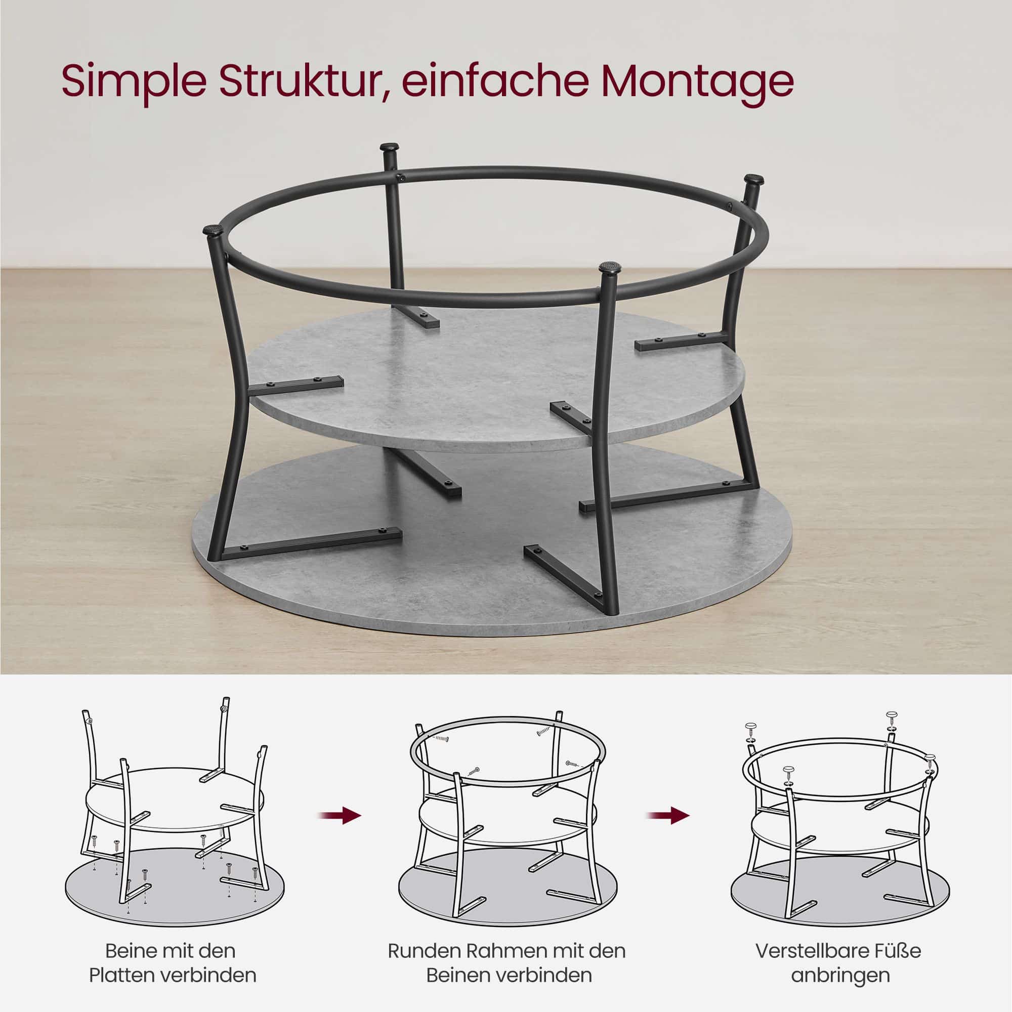 Couchtisch rund mit Ablage Industrie-Design Couchtisch rund mit Ablage Industrie-Design