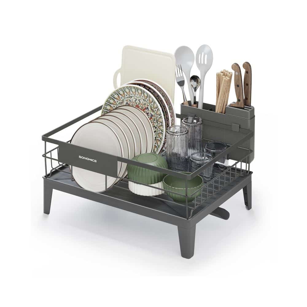 Drehbares Abtropfgestell mit Abtropfschale und Besteckablage anthrazitgrau