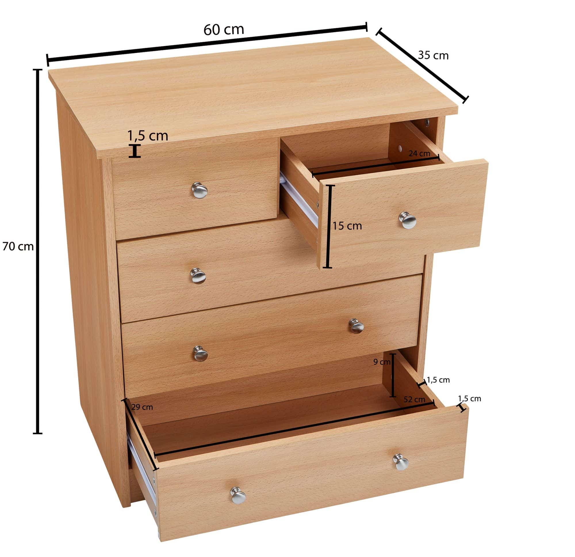 Design Holz-Kommode 60 x 70 x 35 cm buche mit 5 Schubladen Design Holz-Kommode 60 x 70 x 35 cm buche mit 5 Schubladen