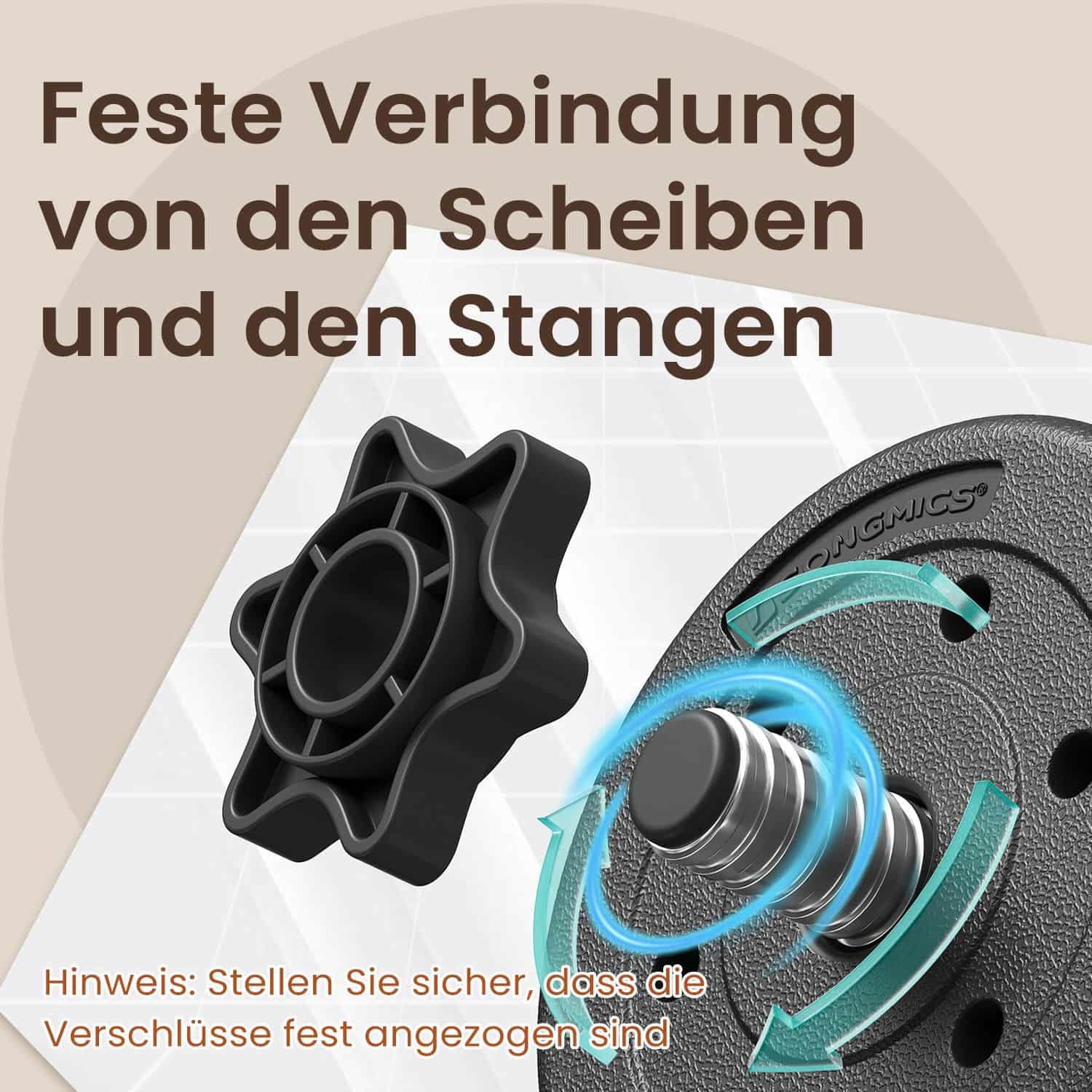 2-in-1-Hanteln, Hantelset mit Verbindungsstahlrohr, 2 x 10 kg, tintenschwarz 2-in-1-Hanteln, Hantelset mit Verbindungsstahlrohr, 2 x 10 kg, tintenschwarz