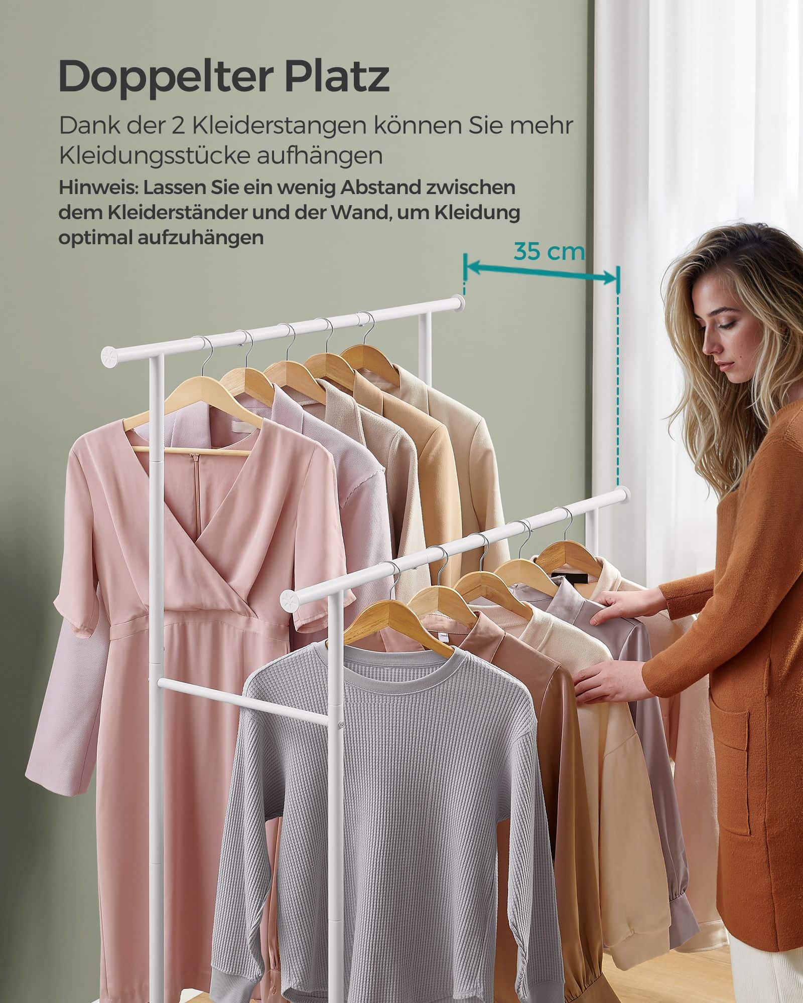 Kleiderständer auf Rollen eichenfarben-cremeweiß Kleiderständer auf Rollen eichenfarben-cremeweiß