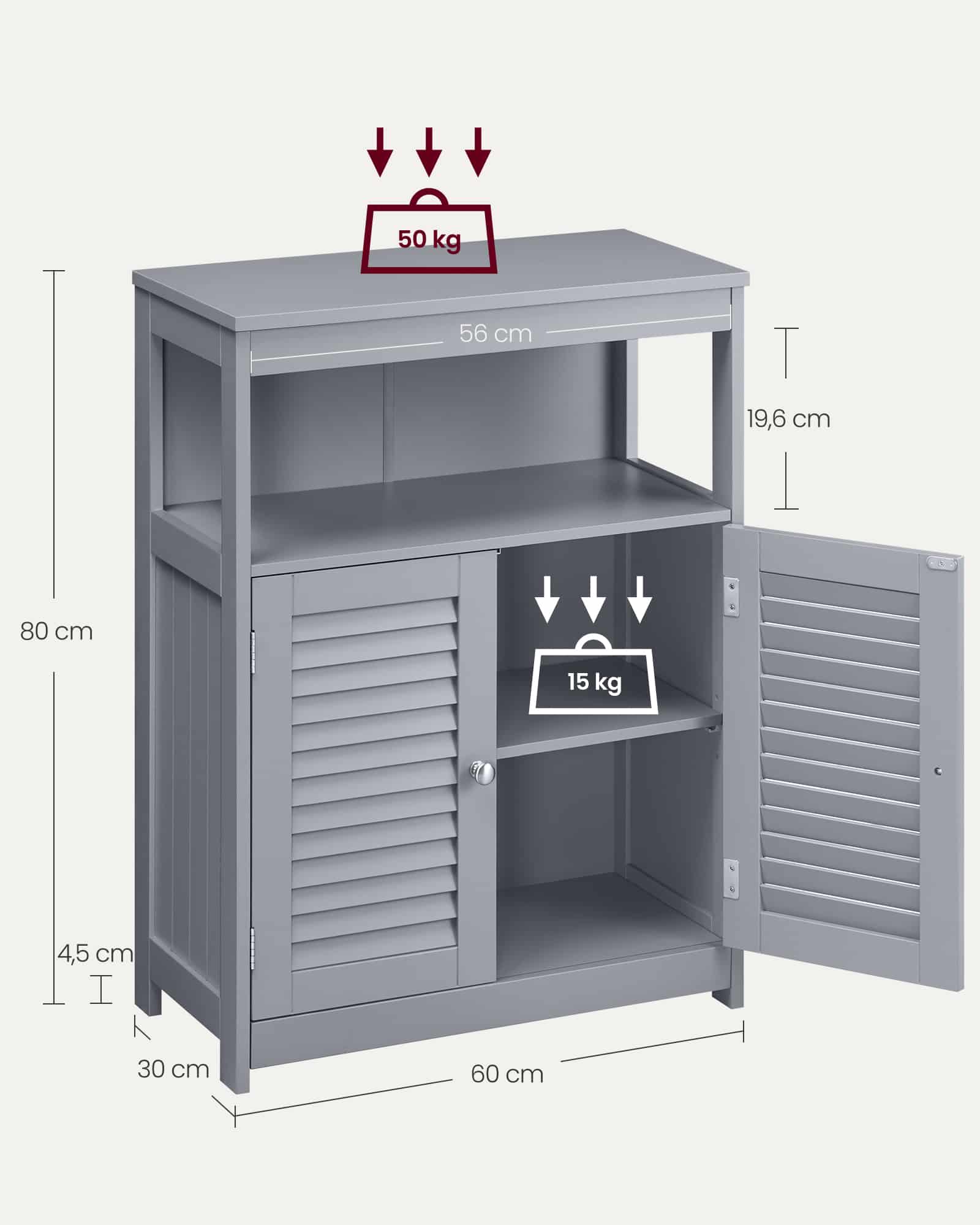 Badezimmerschrank mit offenem Fach und 2 Türen Badezimmerschrank mit offenem Fach und 2 Türen