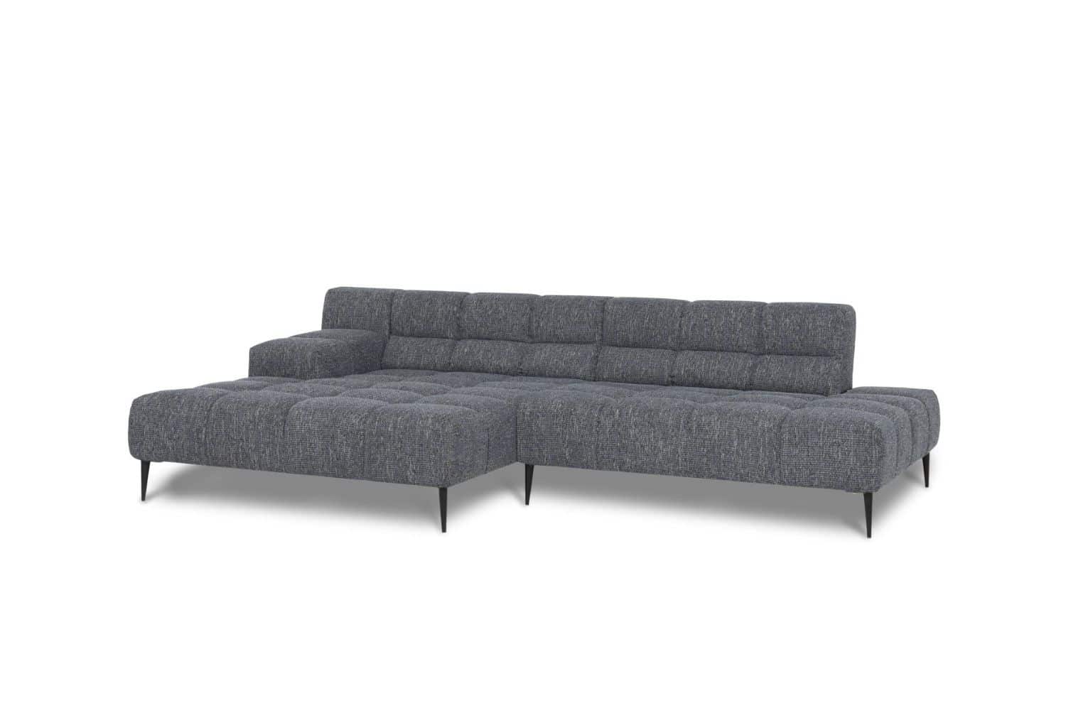 Liam Ecksofa von designwerk – modernes Flachgewebe-Sofa mit Sitztiefenverstellung und Recamiere