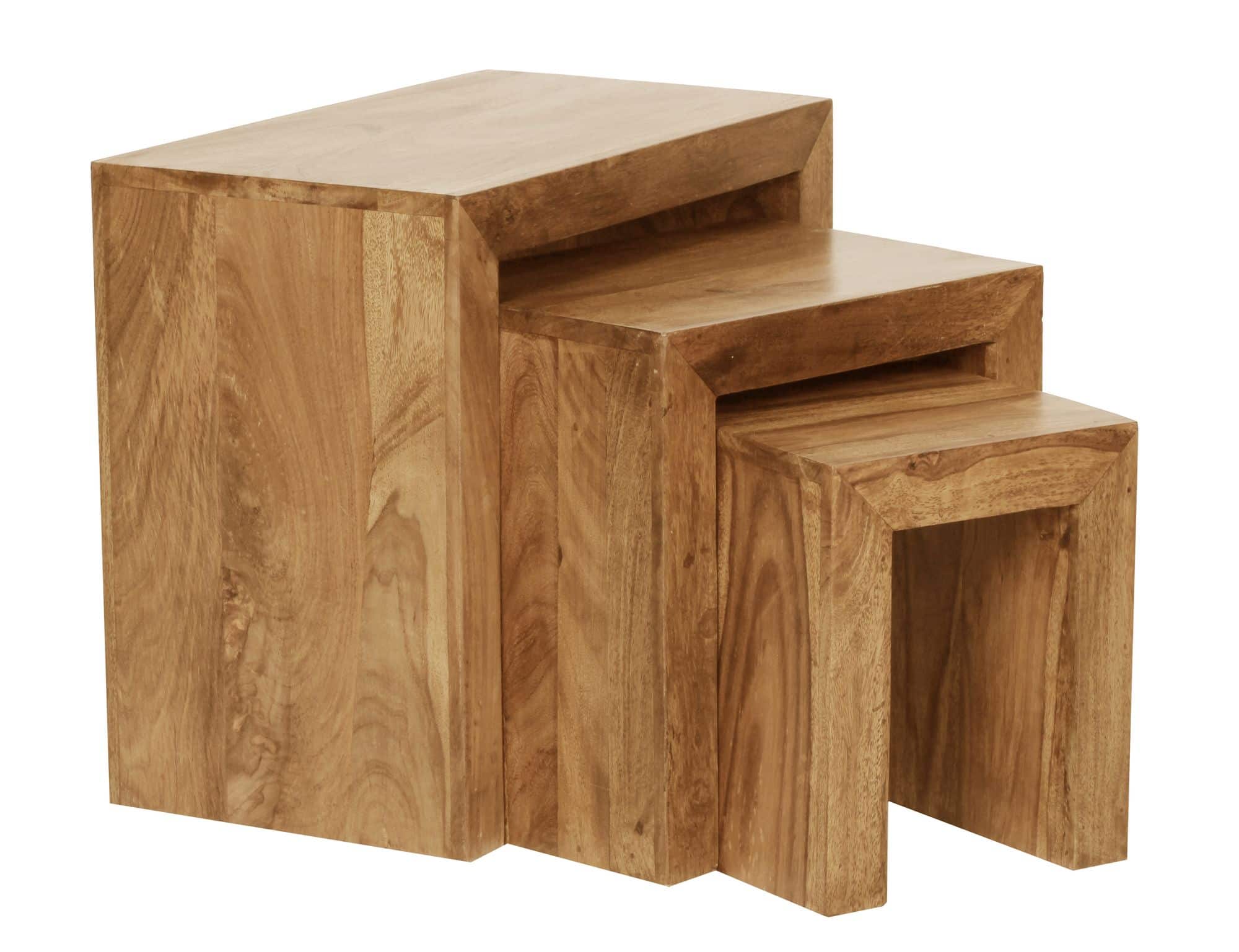 3er Set Satztisch MUMBAI Massiv-Holz Akazie Wohnzimmer-Tisch Landhaus-Stil Beistelltisch dunkel-braun Naturholz 3er Set Satztisch MUMBAI Massiv-Holz Akazie Wohnzimmer-Tisch Landhaus-Stil Beistelltisch dunkel-braun Naturholz