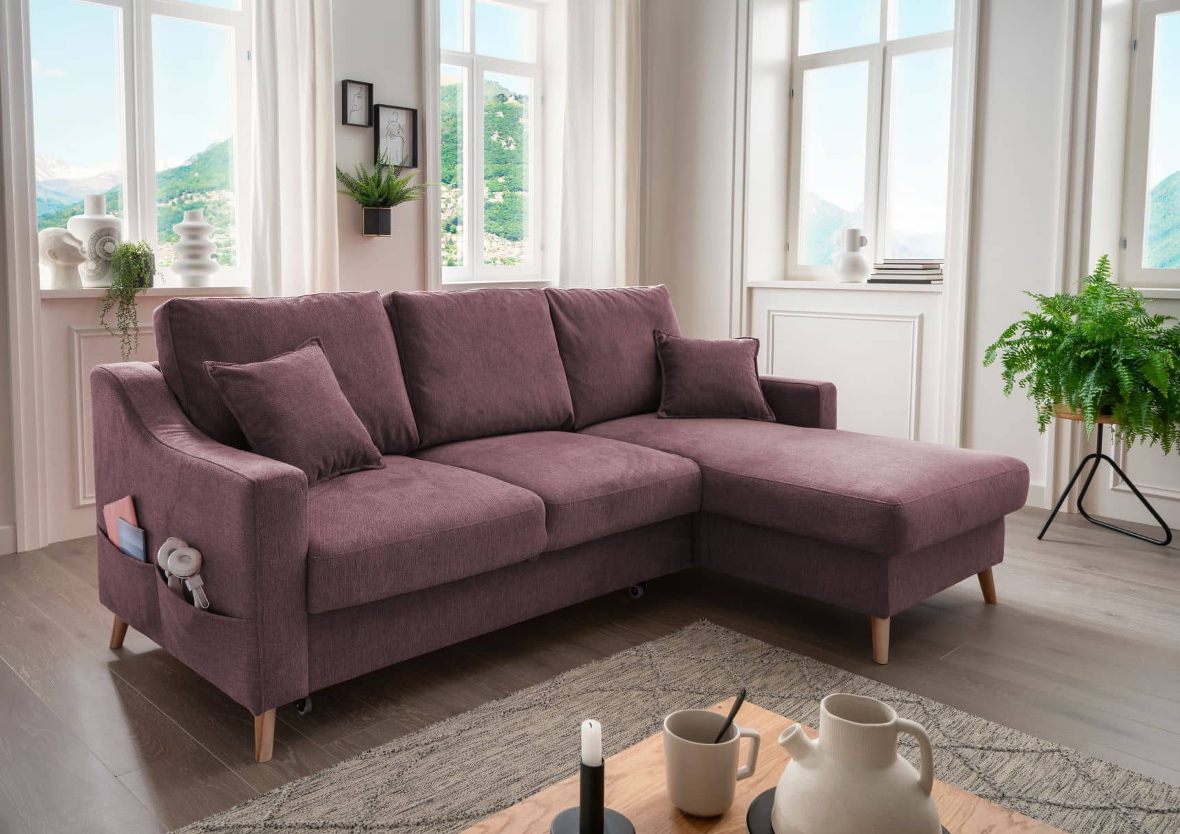 Benformato-Ecksofa-Valentina-mit-Bettkasten-in-verschiedenen-Farben-erhaeltlich-Mikrofaser-Bordeaux Benformato Ecksofa Valentina mit Bettkasten in verschiedenen Farben erhältlich Mikrofaser Rot