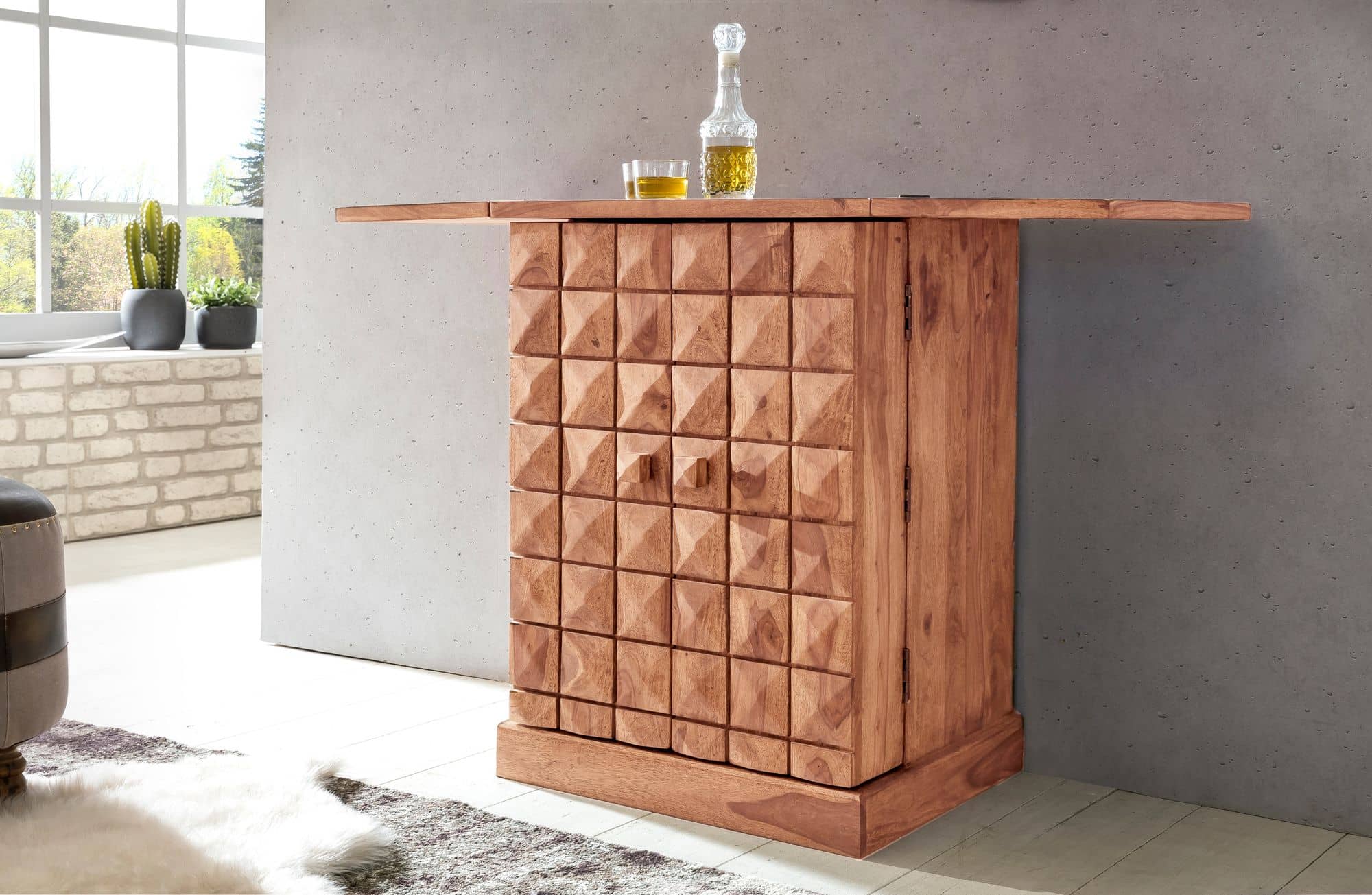 40305-WOHNLING-Hausbar-SIRA-Massivholz-Akazie-Wei_5HIQiCWbUjVrrw Hausbar LUCCA Massivholz Akazie Weinbar ausklappbar Vitrine Landhausstil Barschrank Aufbewahrung Flaschen Gläser