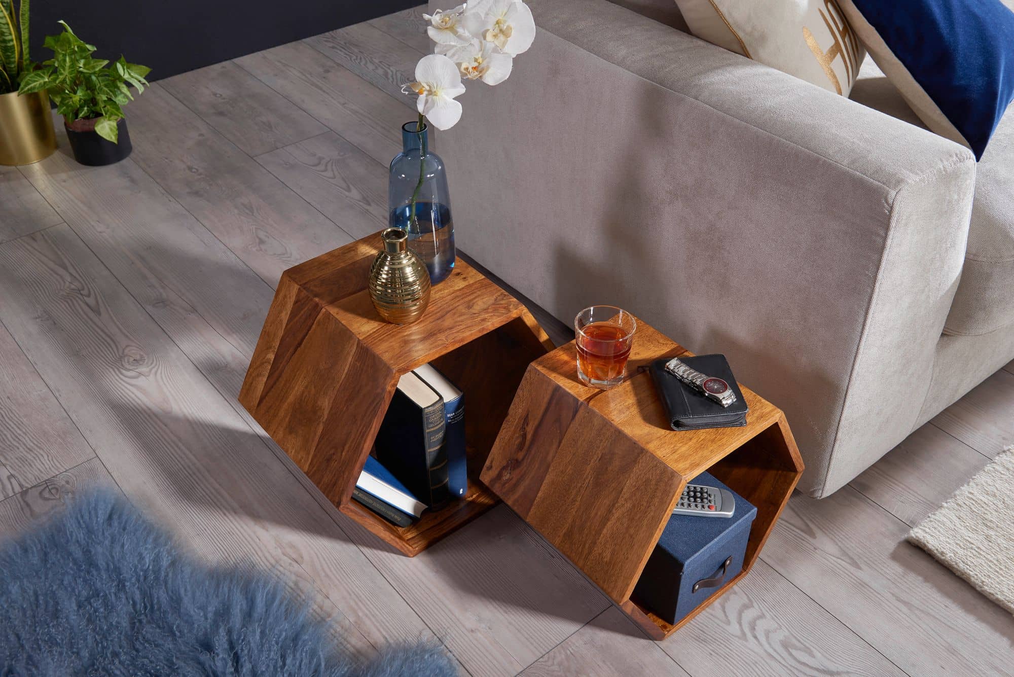 47412-WOHNLING-Beistelltisch-40x30x40-cm-Sheesham_4 Beistelltisch 2er Set Sheesham Massivholz Design Wohnzimmertisch