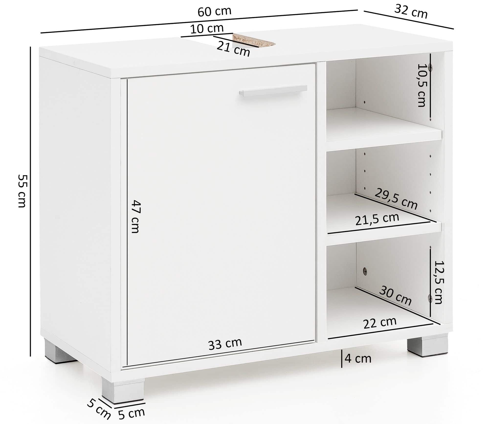 46054-WOHNLING-Waschbeckenunterschrank-Georg-Weis_3U59f3djX2ipVT Waschbeckenunterschrank WL5.341 60x55x32cm Weiss Badschrank mit Tür