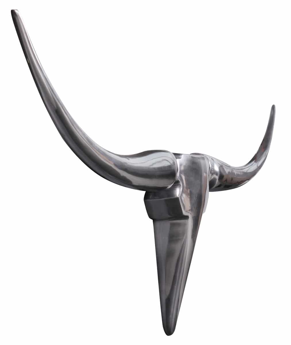 32591-Wohnling-Wanddekoration-Geweih-Bull-S-75-cm-Alumin Bull Geweih S Wanddekoration 74cm breit Alu Aluminium silber Aluminiumdekoration Wandgeweih Designdekoration
