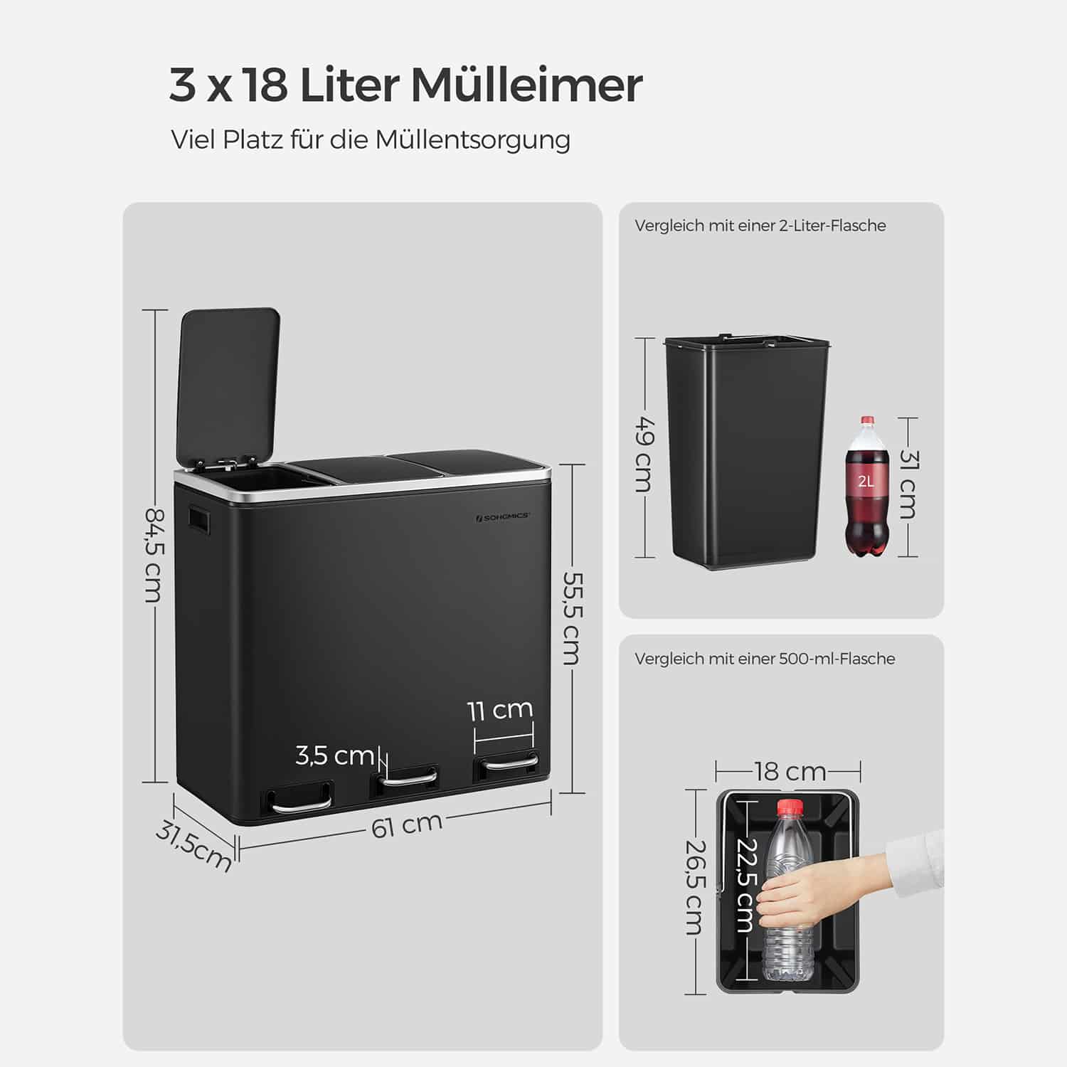 Mülleimer mit 3 Fächern-B34LTB54BK Mülleimer mit 3 Fächern-B34LTB54BK