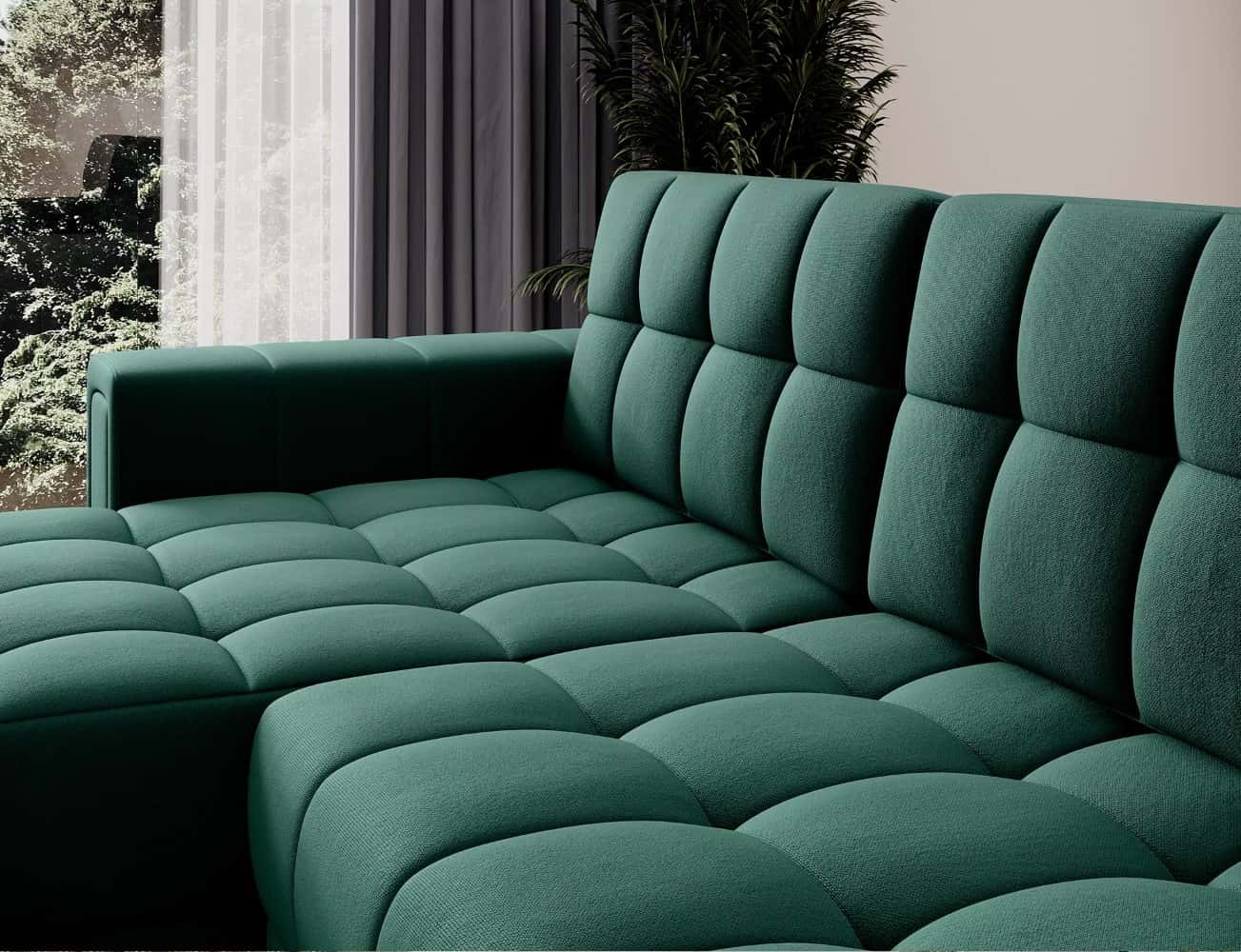 Ecksofa Blenvi Dunkelgrün mit Schlaffunktion & Bettkasten | Luckso | Eltap | beidseitig montierbar Ecksofa Blenvi Dunkelgrün mit Schlaffunktion & Bettkasten | Luckso | Eltap | beidseitig montierbar