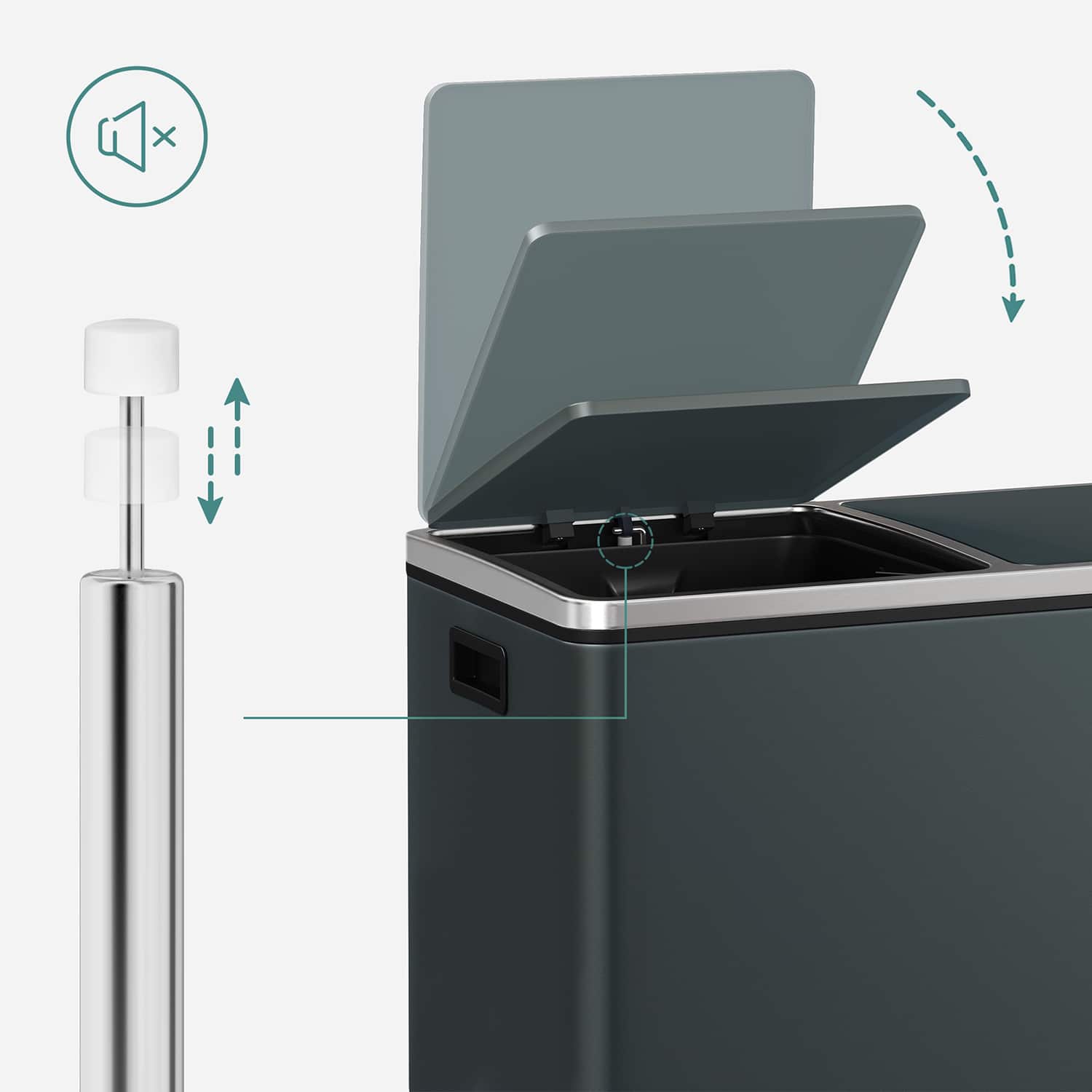 Mülleimer 60 Liter (2 x 30 L) Grau-B34LTB60GS Mülleimer 60 Liter (2 x 30 L) Grau-B34LTB60GS