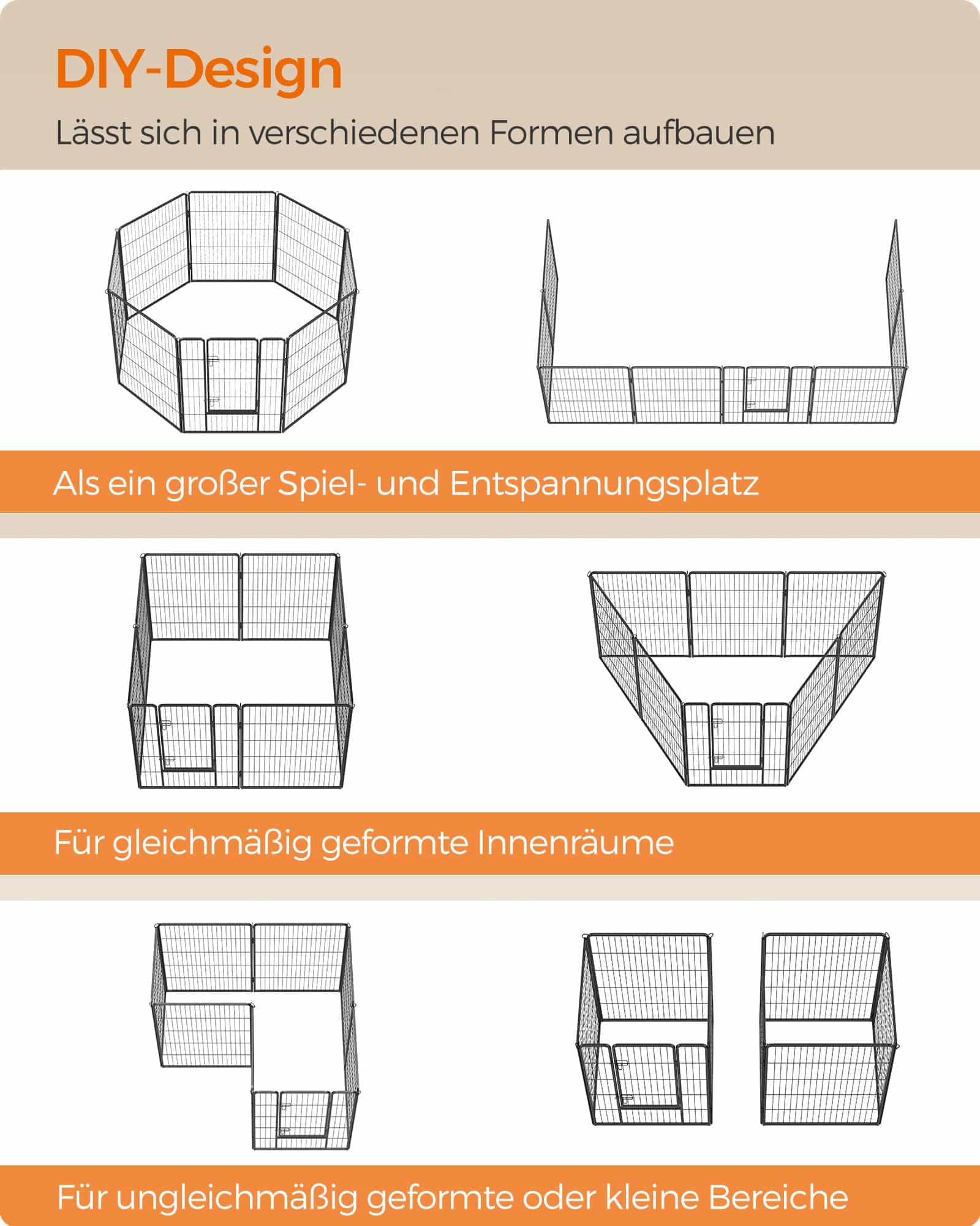 Freilaufgehege Hund mit 8 Gitterplatten je 77 x 120 cm-PPK012B01