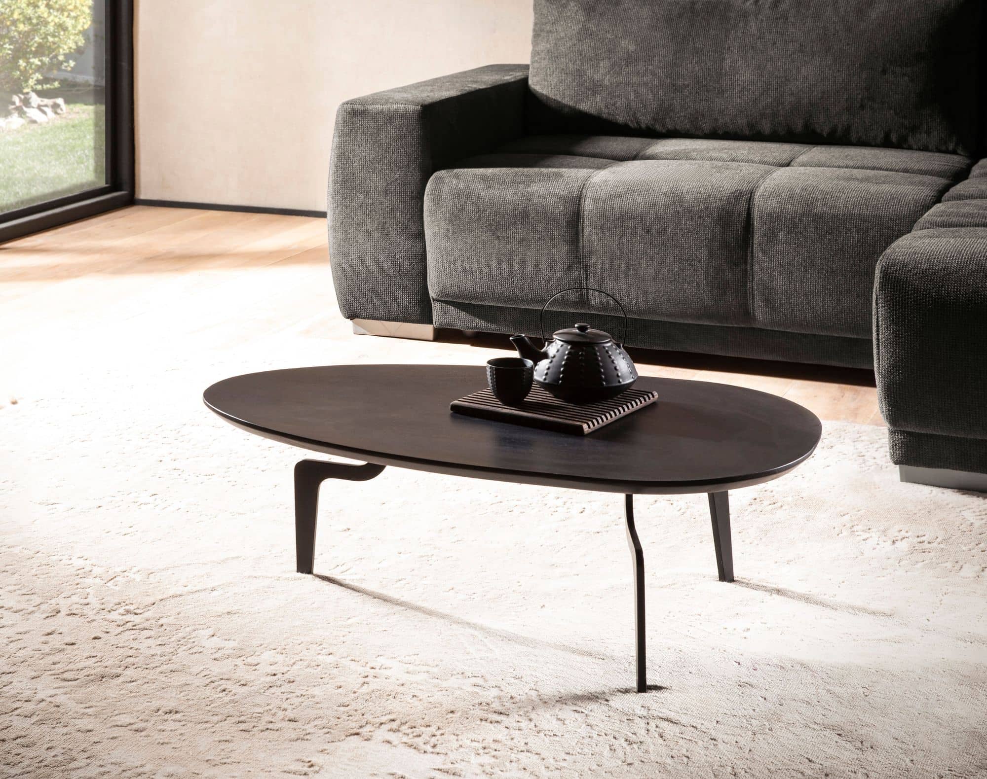 Couchtisch 86x50x30 cm Mango Massivholz Schwarz Sofatisch Niedrig Couchtisch 86x50x30 cm Mango Massivholz Schwarz Sofatisch Niedrig