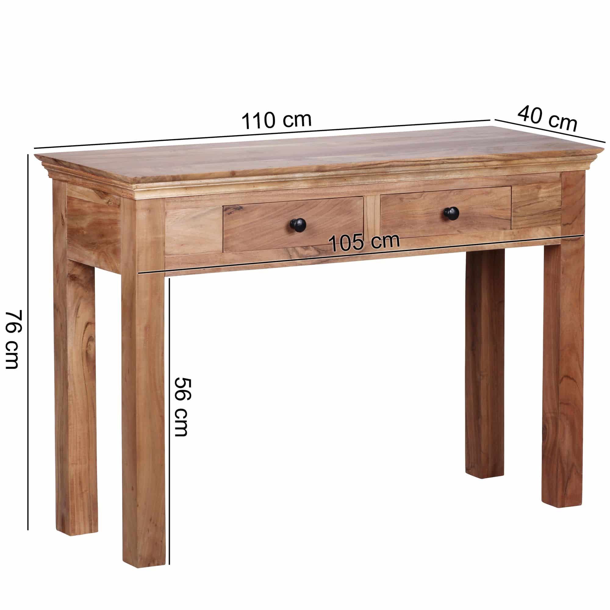 Konsolentisch MUMBAI Massivholz Akazie Konsole mit 2 Schubladen Schreibtisch 110 x 40 cm Landhaus-Stil Sideboard Konsolentisch MUMBAI Massivholz Akazie Konsole mit 2 Schubladen Schreibtisch 110 x 40 cm Landhaus-Stil Sideboard