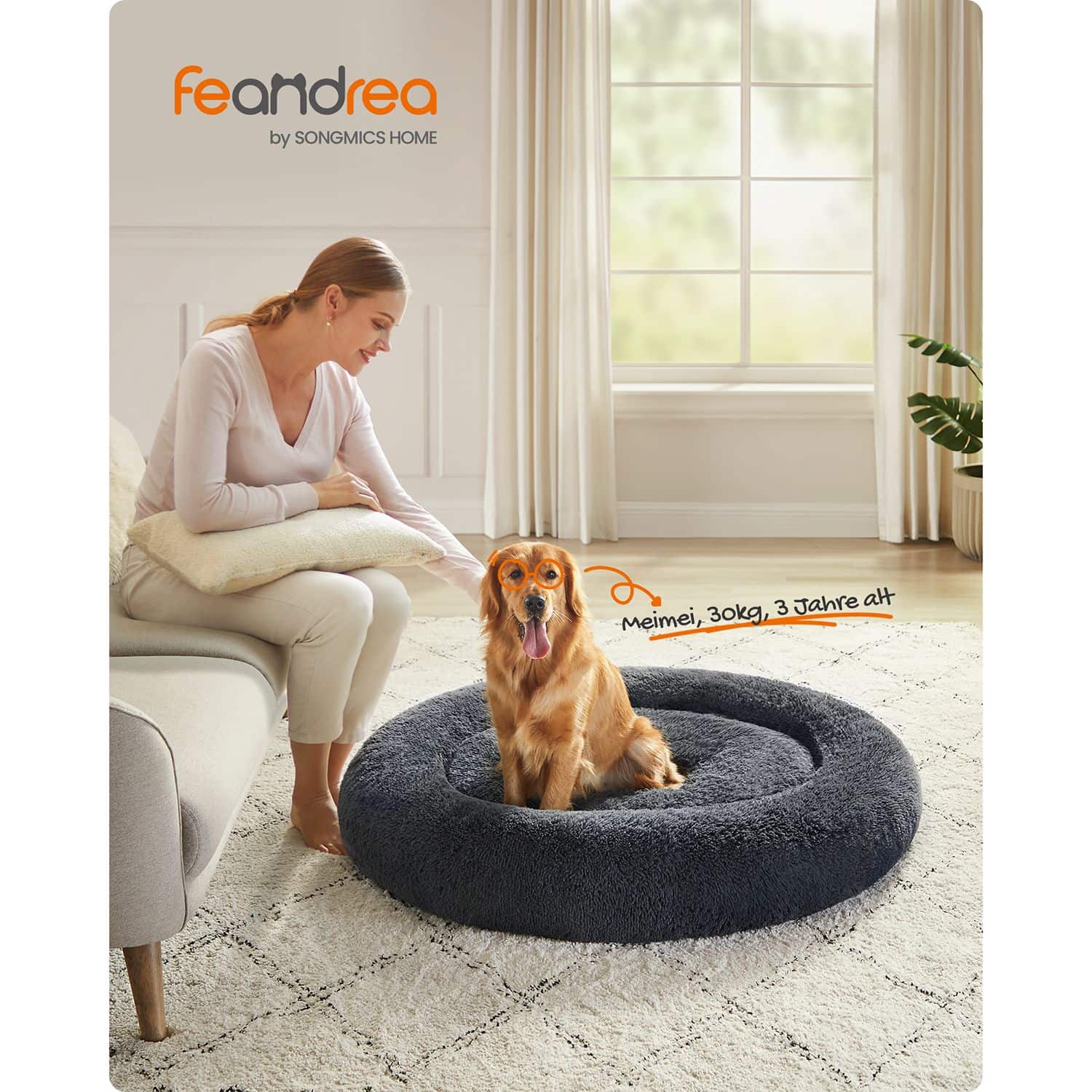 Flauschiges Hundebett Ø 120 cm dunkelgrau-PGW043G02 Flauschiges Hundebett Ø 120 cm dunkelgrau-PGW043G02
