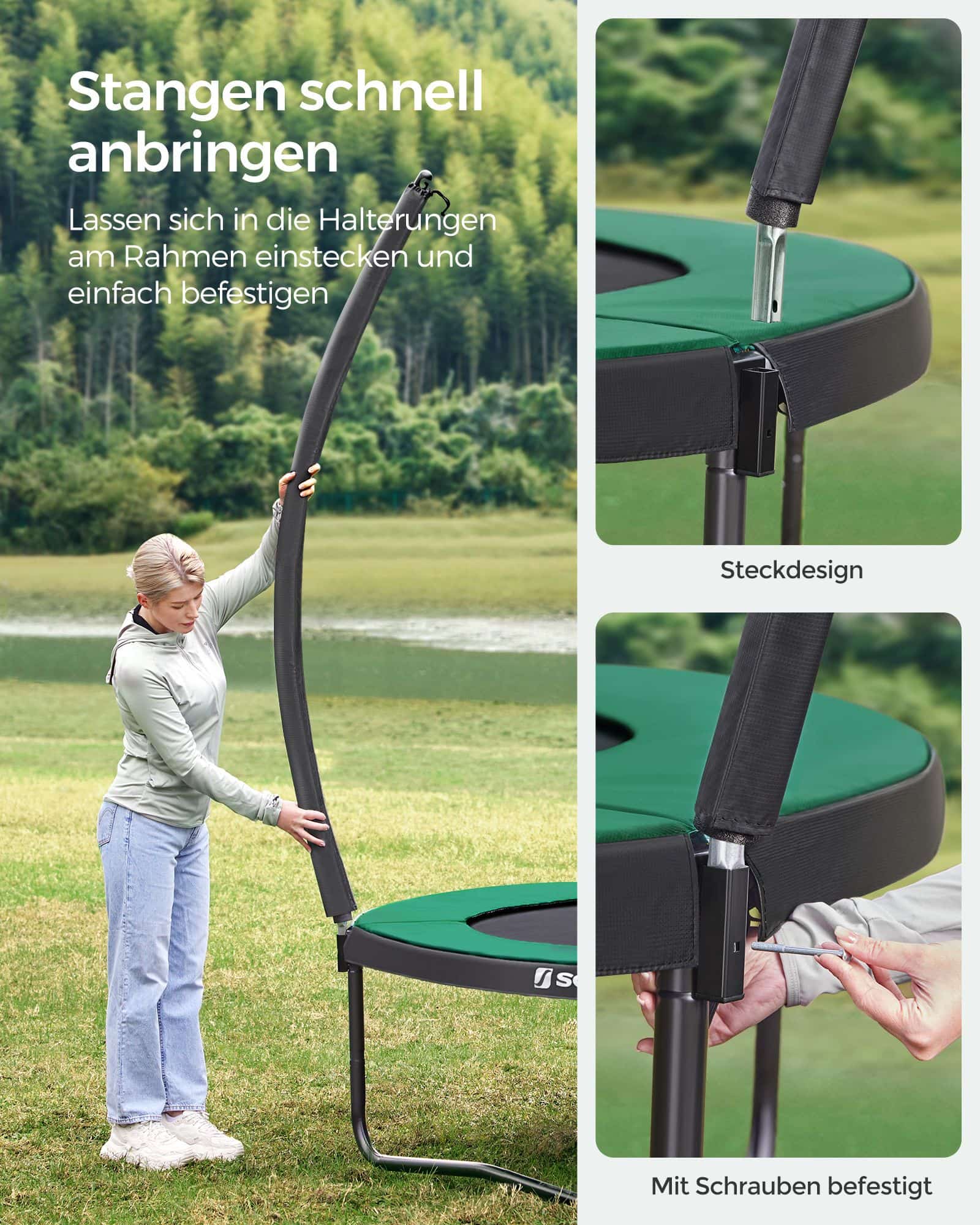 Trampolin Ø 427 cm mit innenliegendem Netz schwarz-dunkelgrün-B34STR142C01