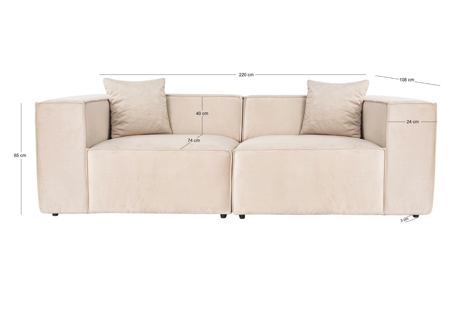 Sofa Lora 2-Sitzer Creme – Mikrofaser Velour Sofa Lora 2-Sitzer Creme – Mikrofaser Velour