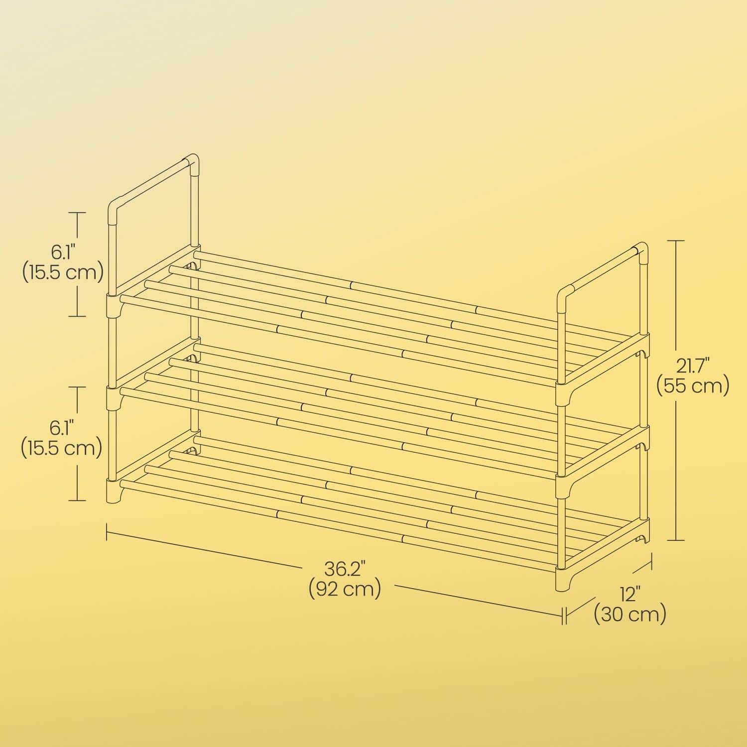 Schuhregal mit 3 Ebenen, Schuhständer aus Metall, Schuhaufbewahrung