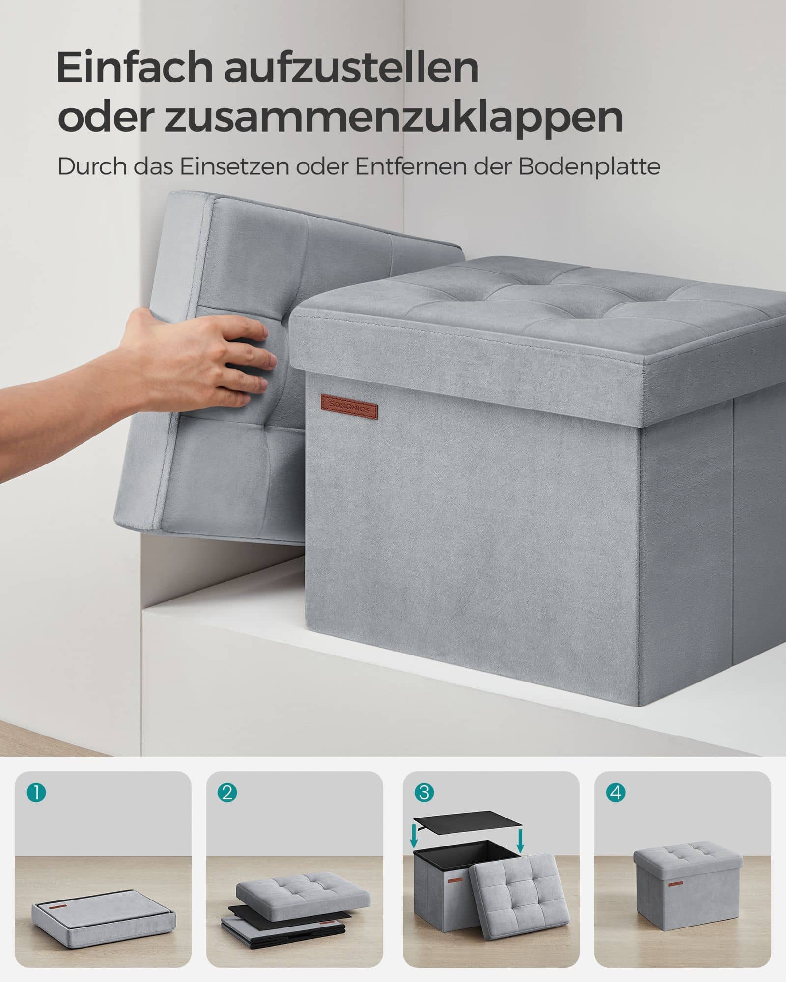 Sitzbank mit Stauraum aus Samt mit Deckel taubengrau Sitzbank mit Stauraum aus Samt mit Deckel taubengrau