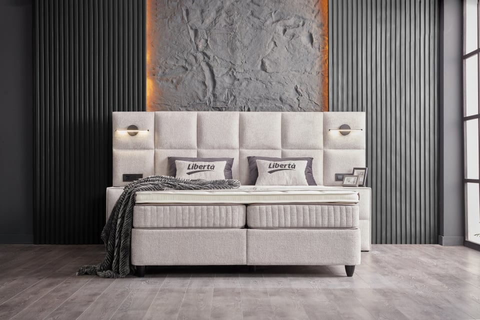 LIBERTA_24802-kopya ABC Bedding: Modernes Boxspringbett Liberta in Creme