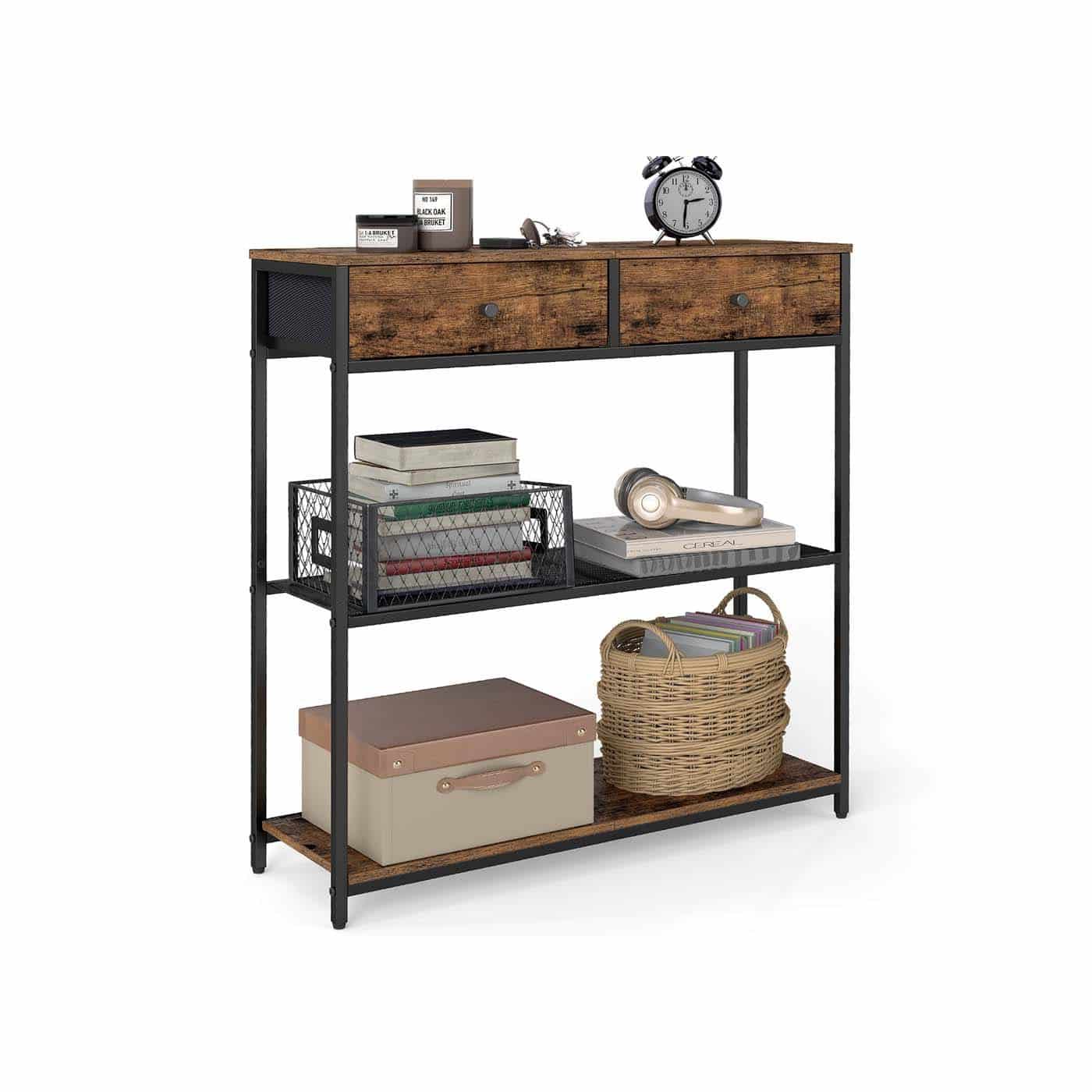 Schmaler Konsolentisch mit zwei Stoffschubladen