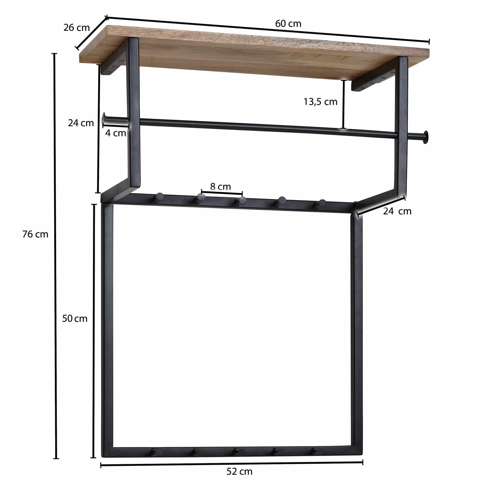 63439-WOHNLING-Garderobe-Stahl-schwarz-Mango-Holz-60x26x76-cm-WL6-452-WL6-452_1 Design Wandgarderobe Mango Massivholz Metall 60x76x26 cm