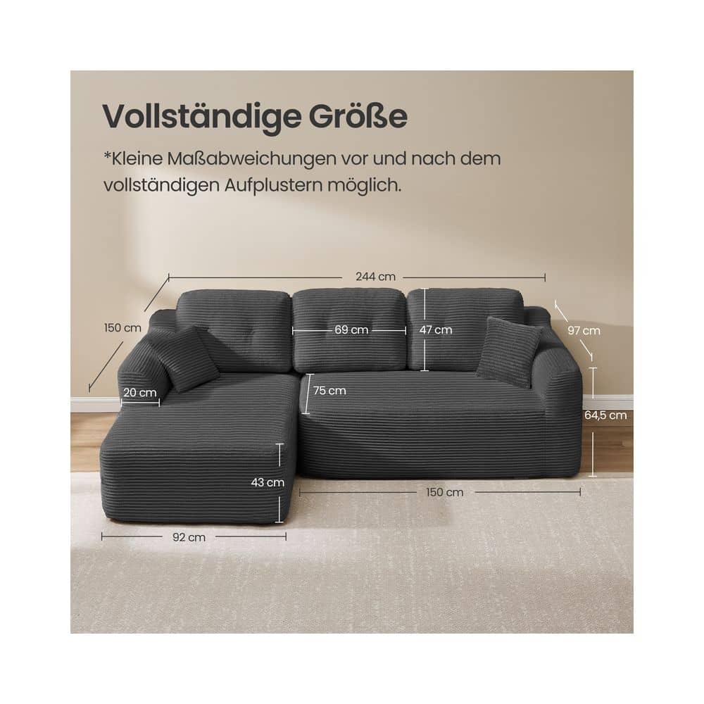Modulares Ecksofa 244 cm mit Chaiselongue schiefergrau Modulares Ecksofa 244 cm mit Chaiselongue schiefergrau