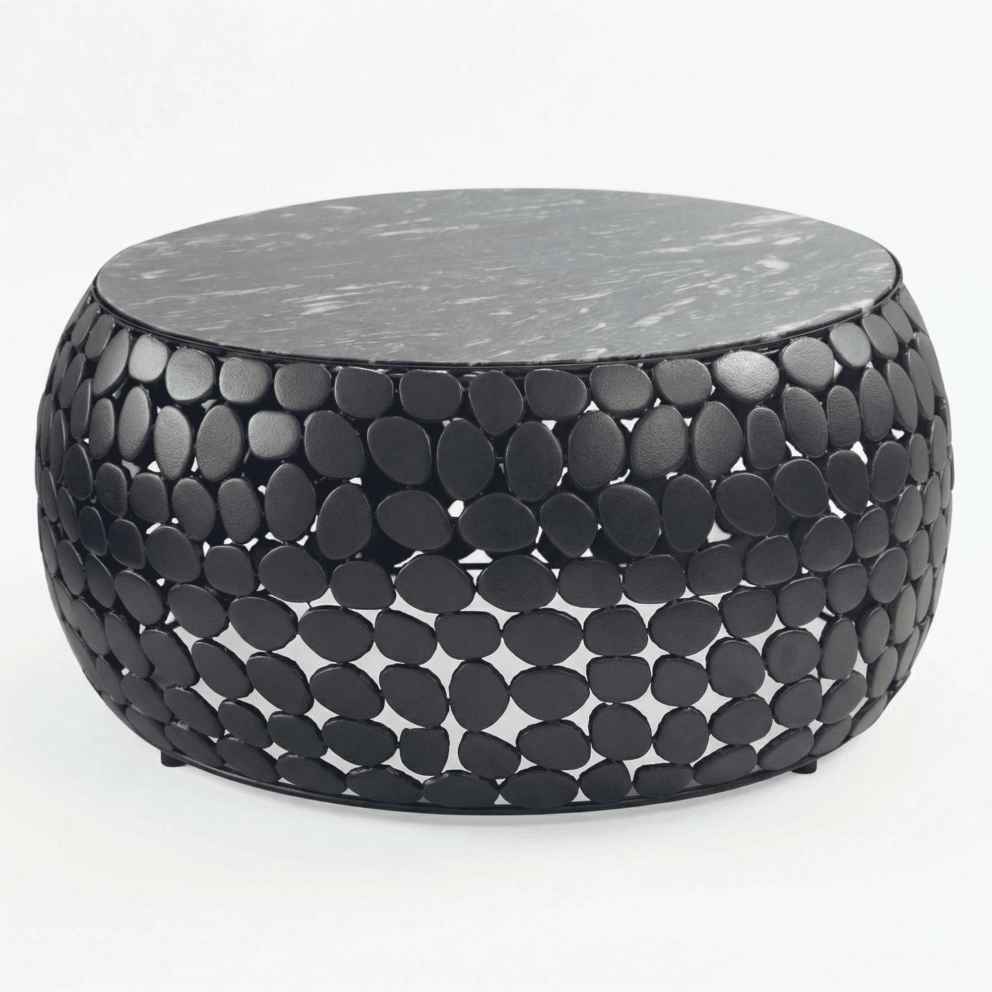 Design Couchtisch rund 65 cm aus Aluminium und schwarzer Marmor Tischplatte - Wohnzimmertisch Alu - Metall Sofatisch - Beistelltisch Wohnzimmer - Handmade