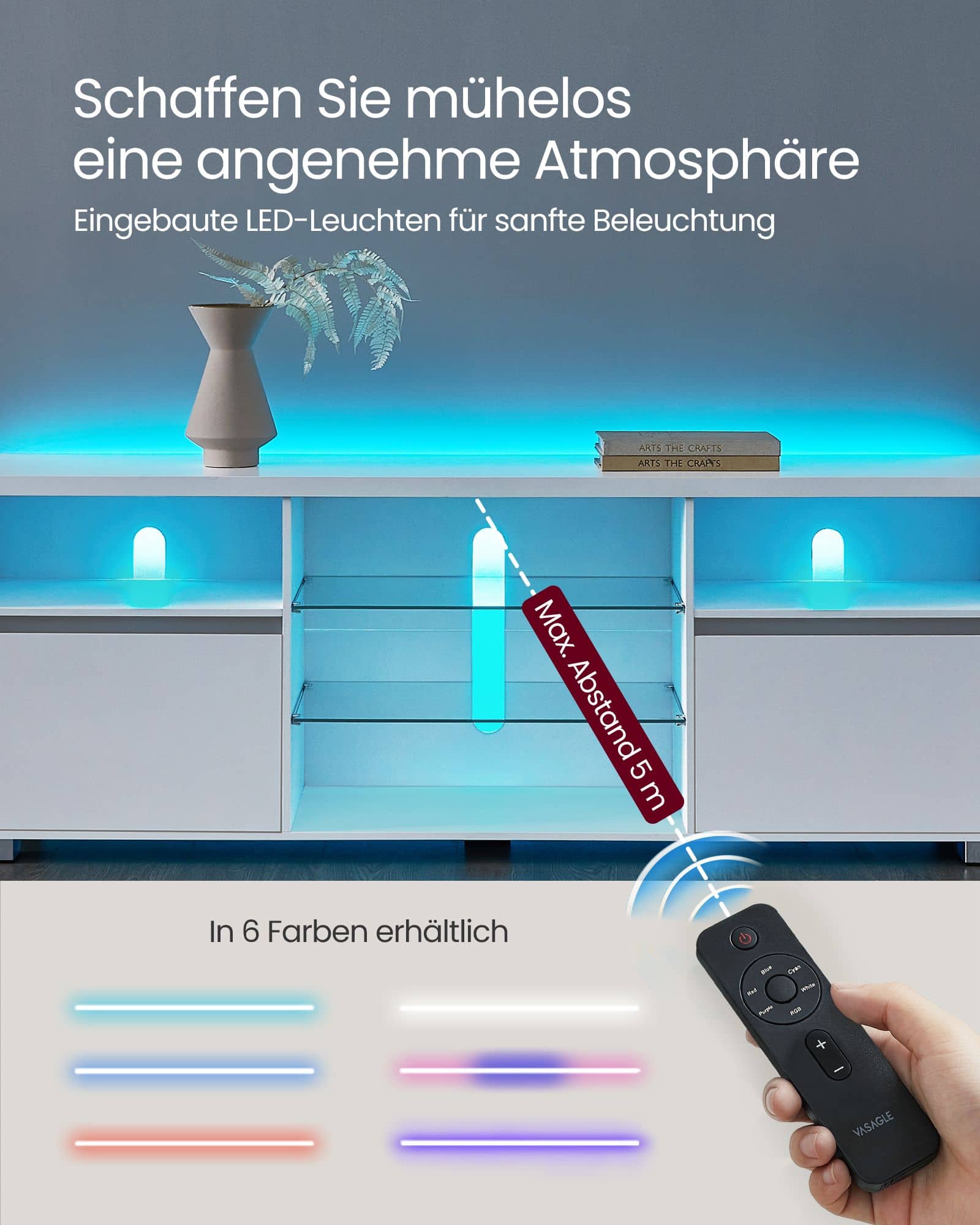 LED-Beleuchtung TV-Schrank mit offenen Ablagen LED-Beleuchtung TV-Schrank mit offenen Ablagen