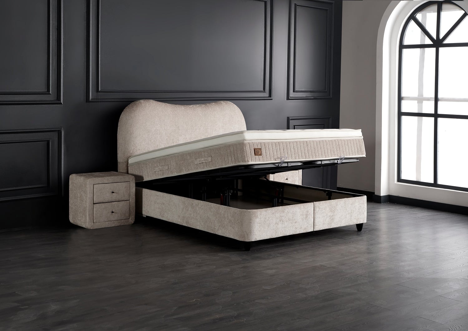 ABC Bedding Boxspringbett Sofia in beige – mit Bettkasten