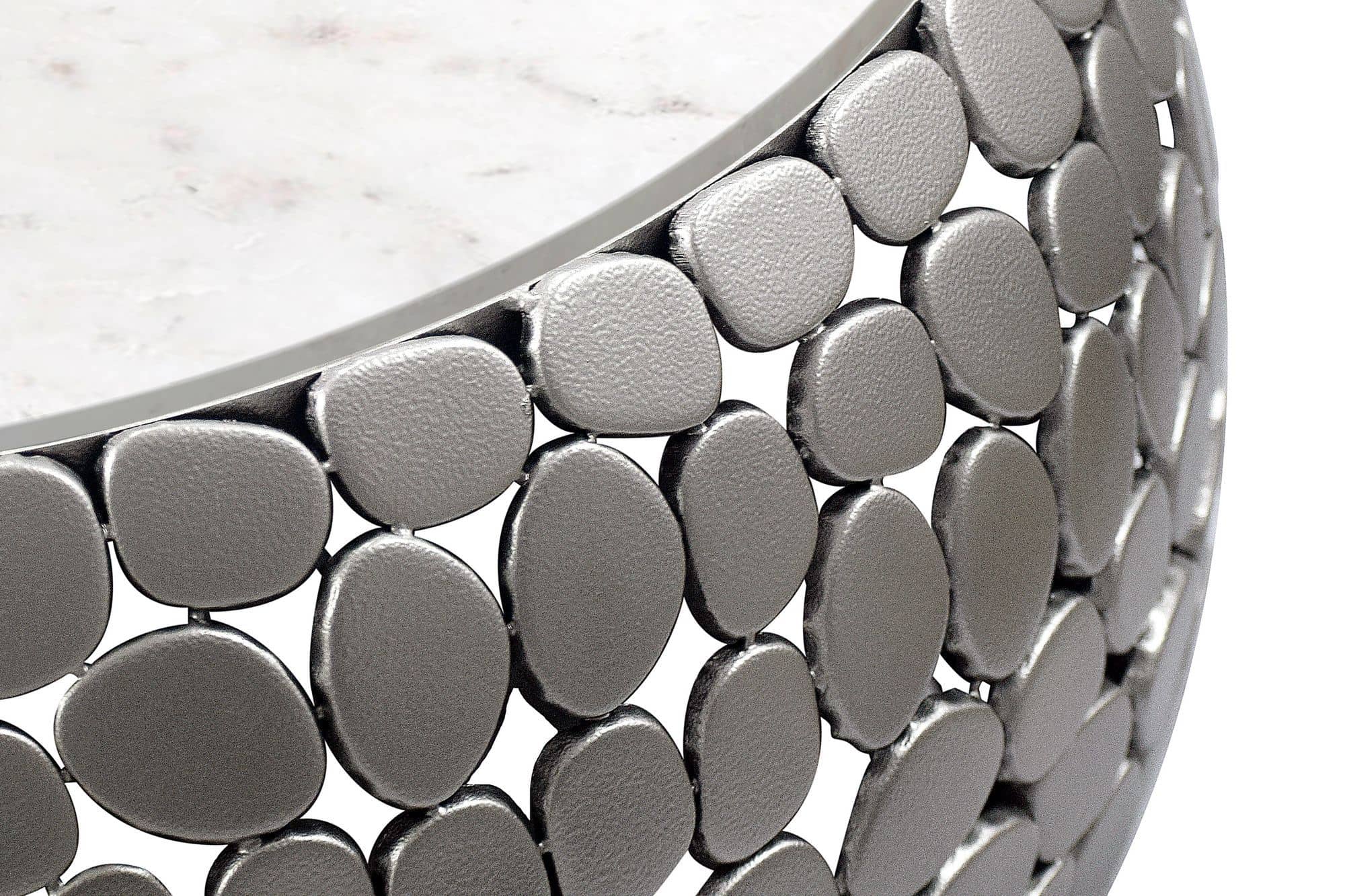 Design Couchtisch rund 66 cm aus Aluminium silber und weißer Marmor Tischplatte - Wohnzimmertisch Alu - Metall Sofatisch - Beistelltisch Wohnzimmer - Handmade