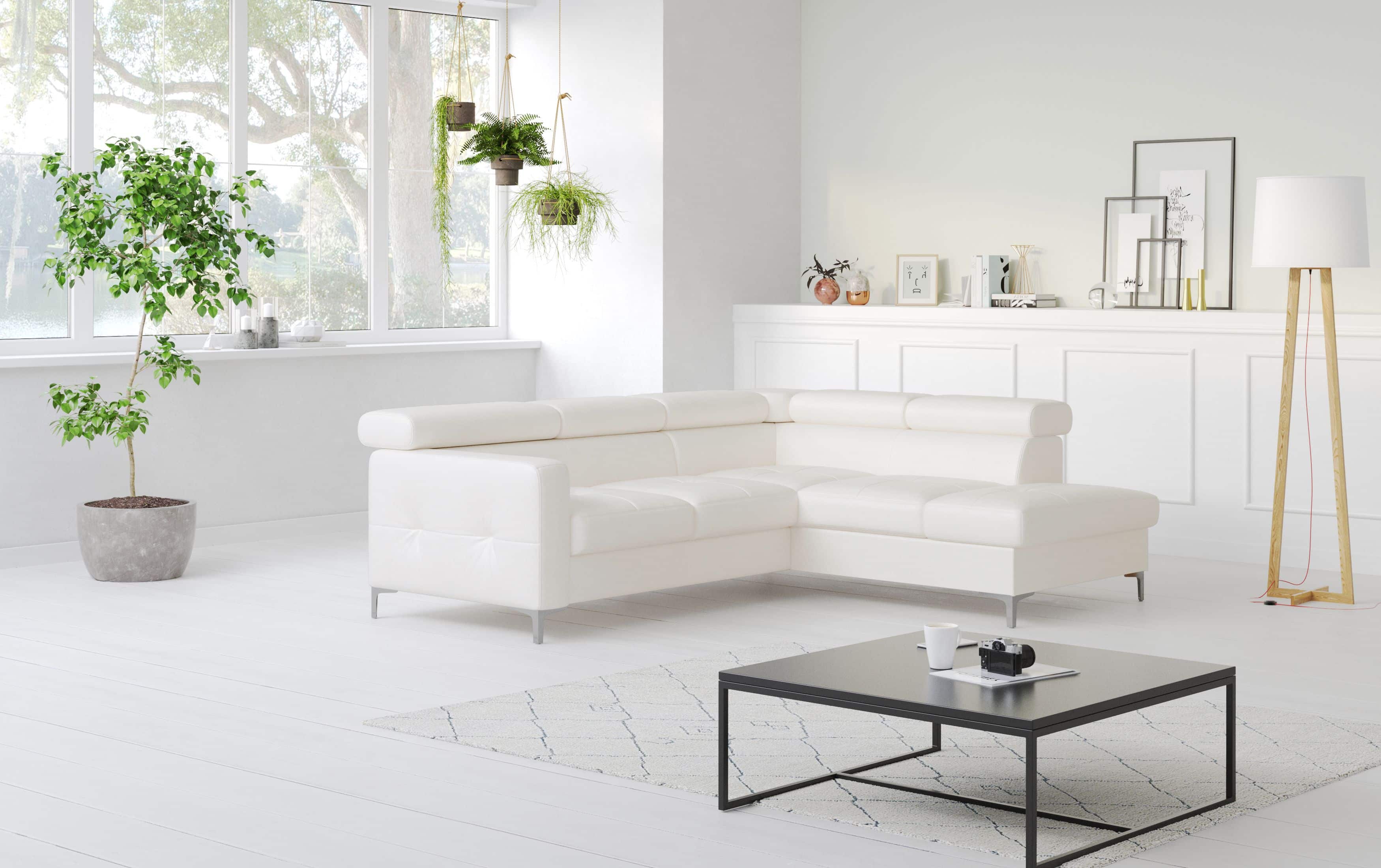 Echtleder Ecksofa Sammy mit Schlaffunktion & Bettkasten - Cotta