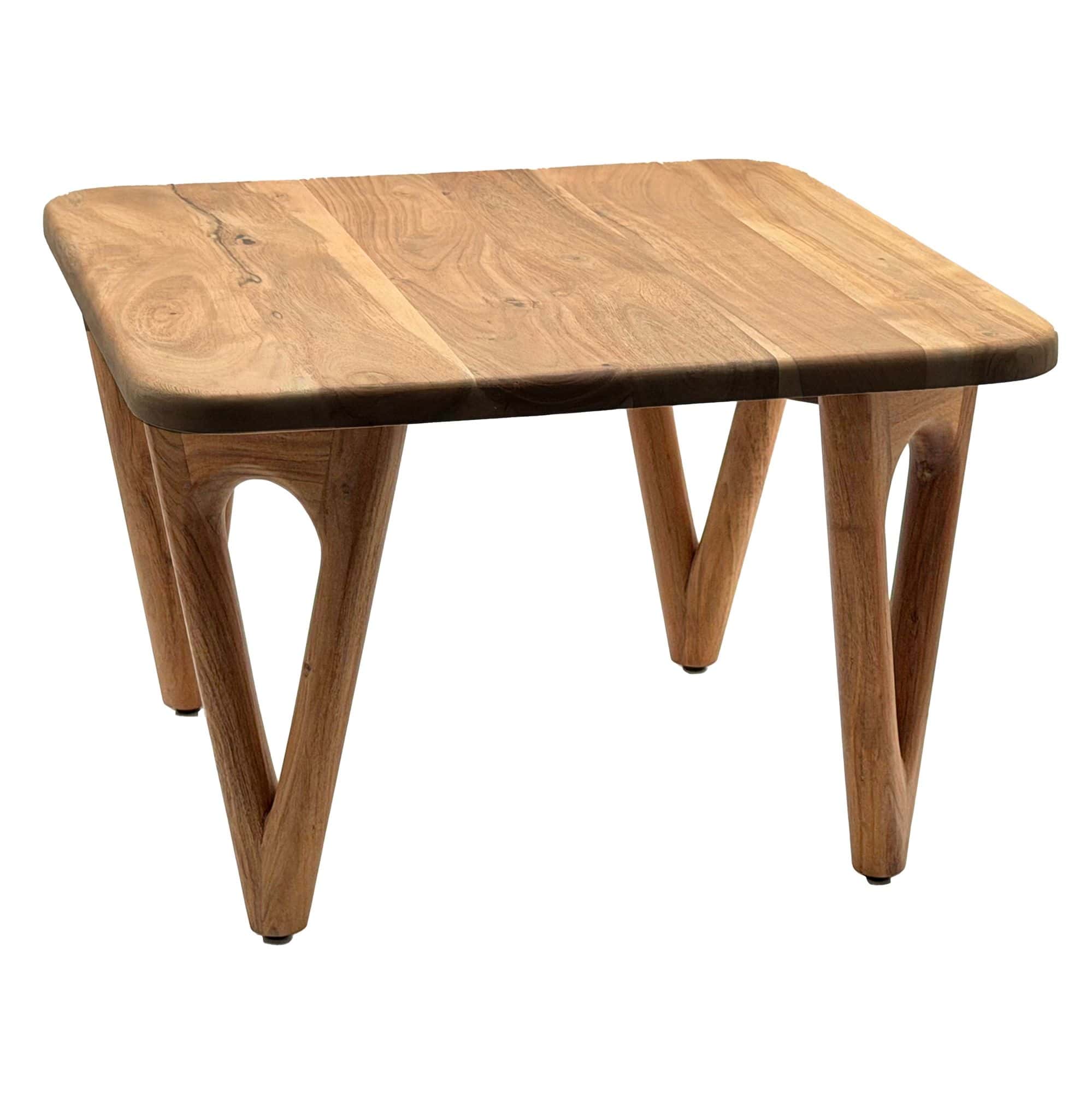 Couchtisch Akazie Massivholz 60cm - Wohnzimmertisch Quadratisch - Sofatisch Holz Modern - Design Loungetisch mit abgerundeten Ecken Landhaus Handmade