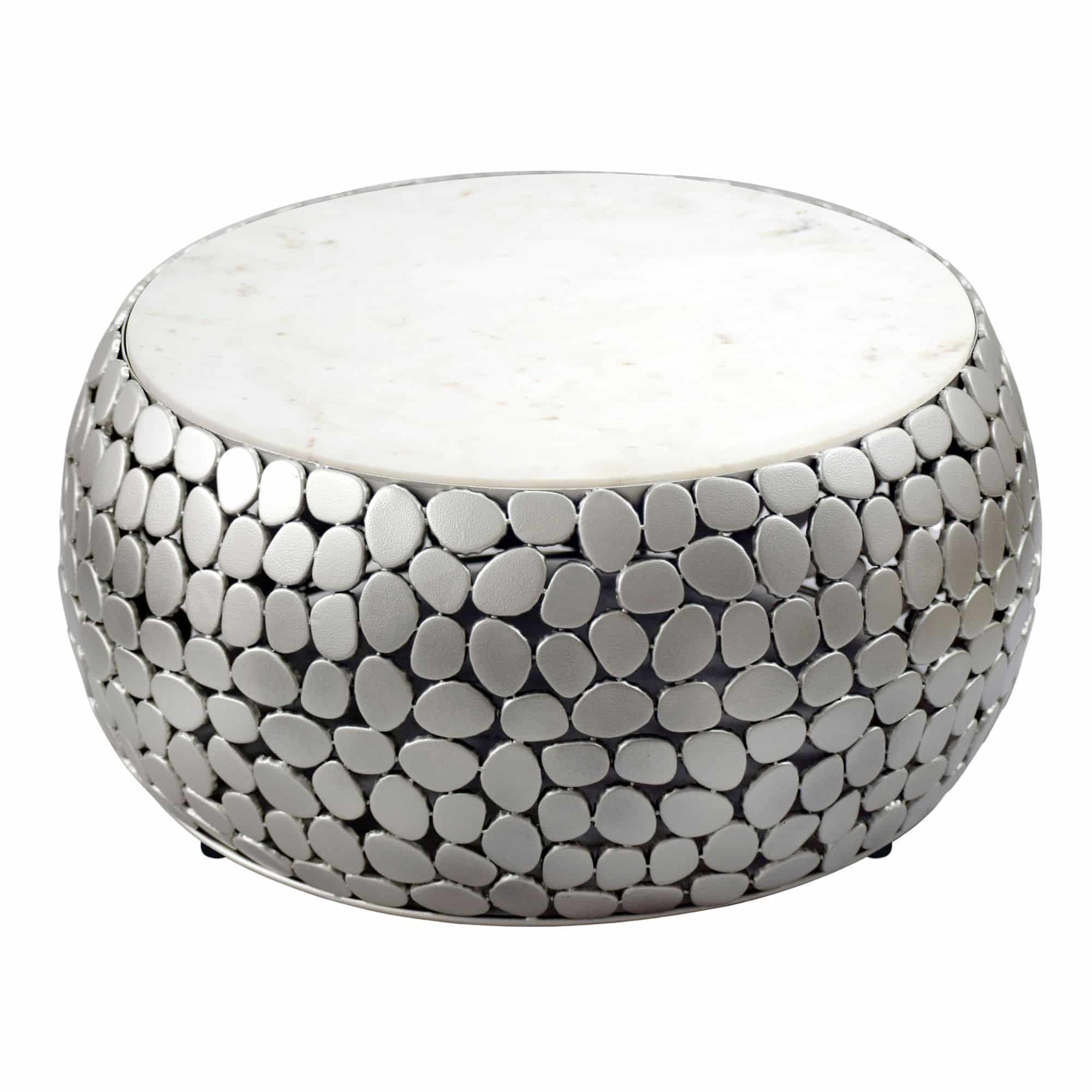 Design Couchtisch rund 66 cm aus Aluminium silber und weißer Marmor Tischplatte - Wohnzimmertisch Alu - Metall Sofatisch - Beistelltisch Wohnzimmer - Handmade