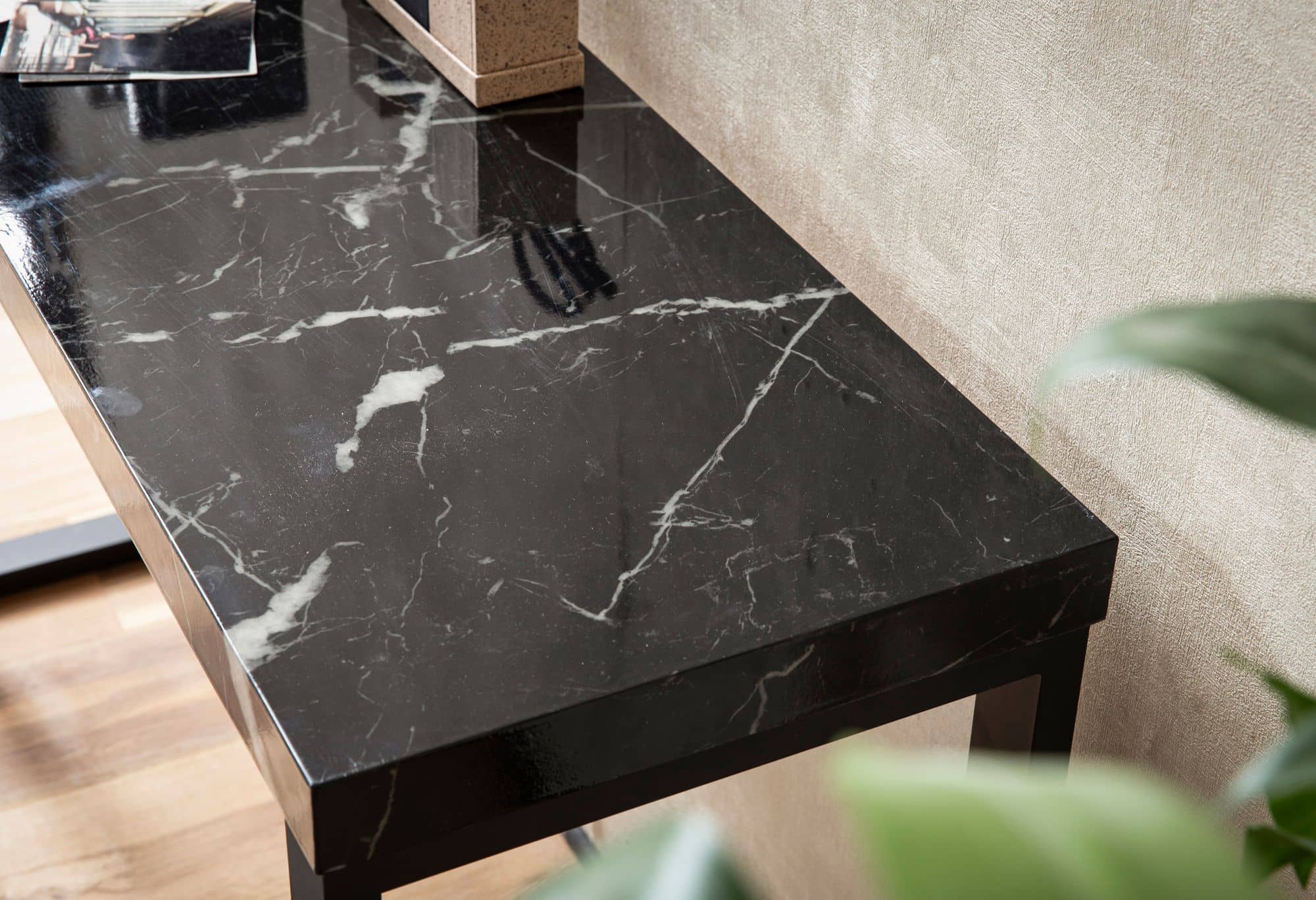 Konsolentisch Marmor-Optik Schwarz Hochglanz 120x40x76 cm Design Anrichte Flur Konsolentisch Marmor-Optik Schwarz Hochglanz 120x40x76 cm Design Anrichte Flur