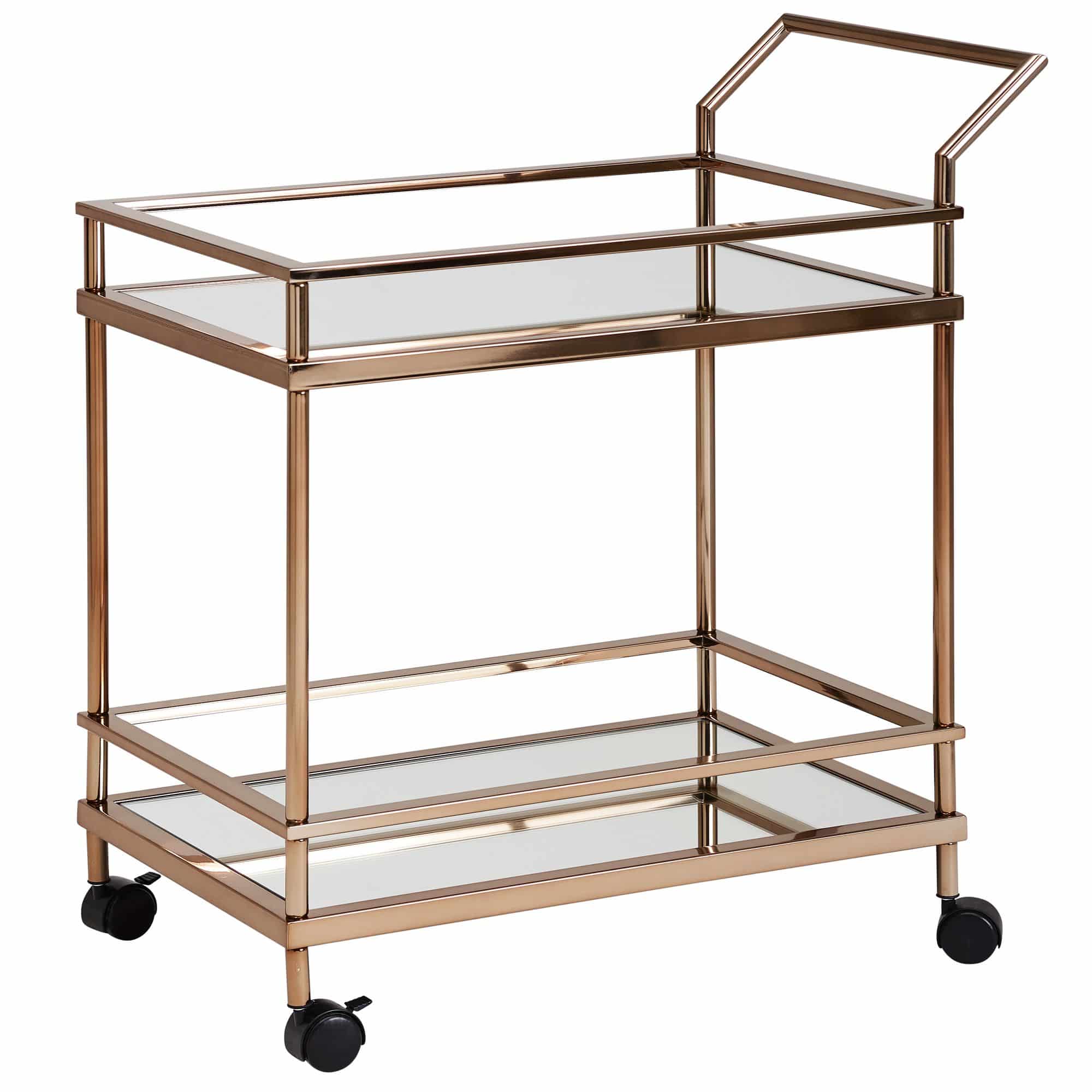 52206-WOHNLING-Servierwagen-WL5-987-Rollwagen-MAssE-Rosegold-Teewagen-Metall-mit-Rollen-Kuechenwagen-mit-Glas-Boeden-45-cm-breit-Kuechen-Trolley-Modern-Mobiler-Beistelltisch-Spe_6 Design Servierwagen Dunkles Gold 2 Ebenen mit Bremsen