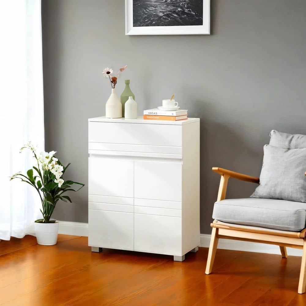 Badschrank mit 2 Türen, Aufbewahrungsschrank, mit Schublade und verstellbarem Regal