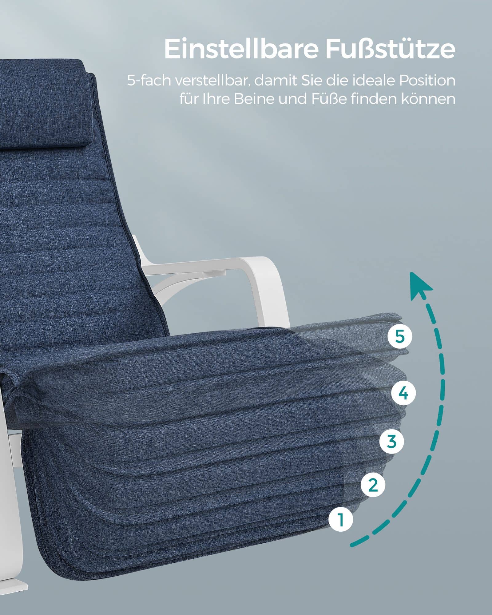 Schaukelstuhl mit 5-Fach verstellbarer Fußstütze mitternachtsblau-weiß-LYY011Q01 Schaukelstuhl mit 5-Fach verstellbarer Fußstütze mitternachtsblau-weiß-LYY011Q01