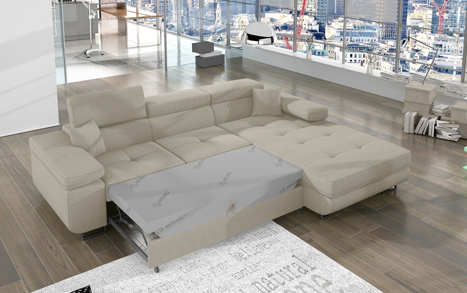 Ecksofa Armando in Cord 289x203 cm mit Schlaffunktion – Eltap Jarell