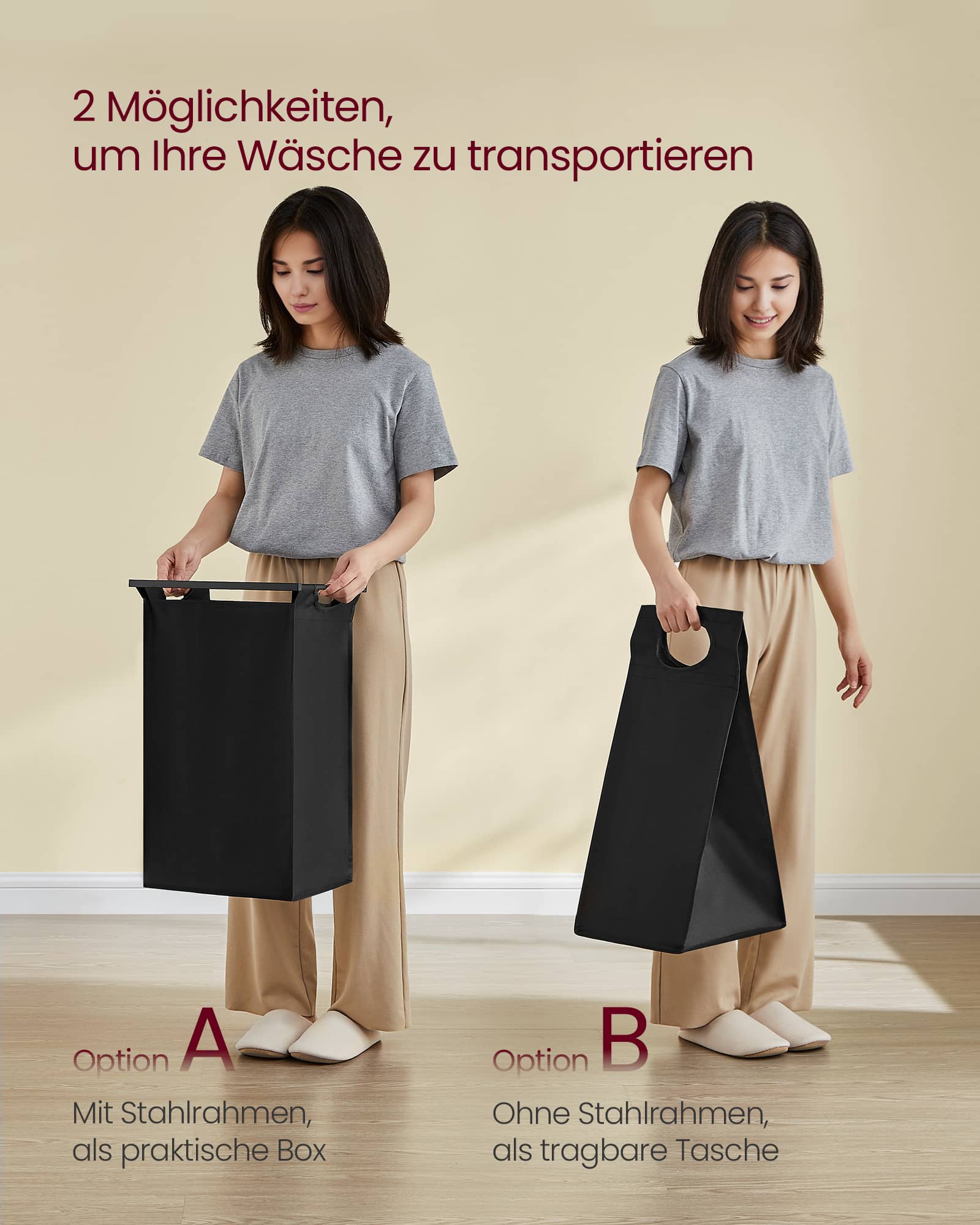 Wäschekorb 4 Fächer mit 2 Ablagen vintagebraun-schwarz Wäschekorb 4 Fächer mit 2 Ablagen vintagebraun-schwarz