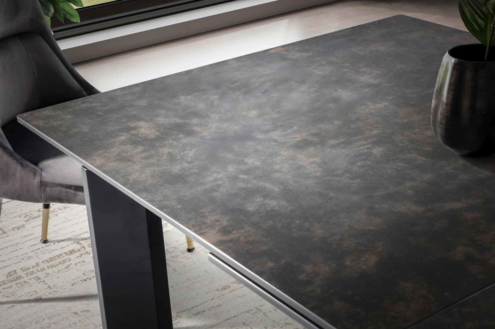 Esszimmertisch 180x95x77 cm Glas Keramik Esstisch Schwarz Esszimmertisch 180x95x77 cm Glas Keramik Esstisch Schwarz