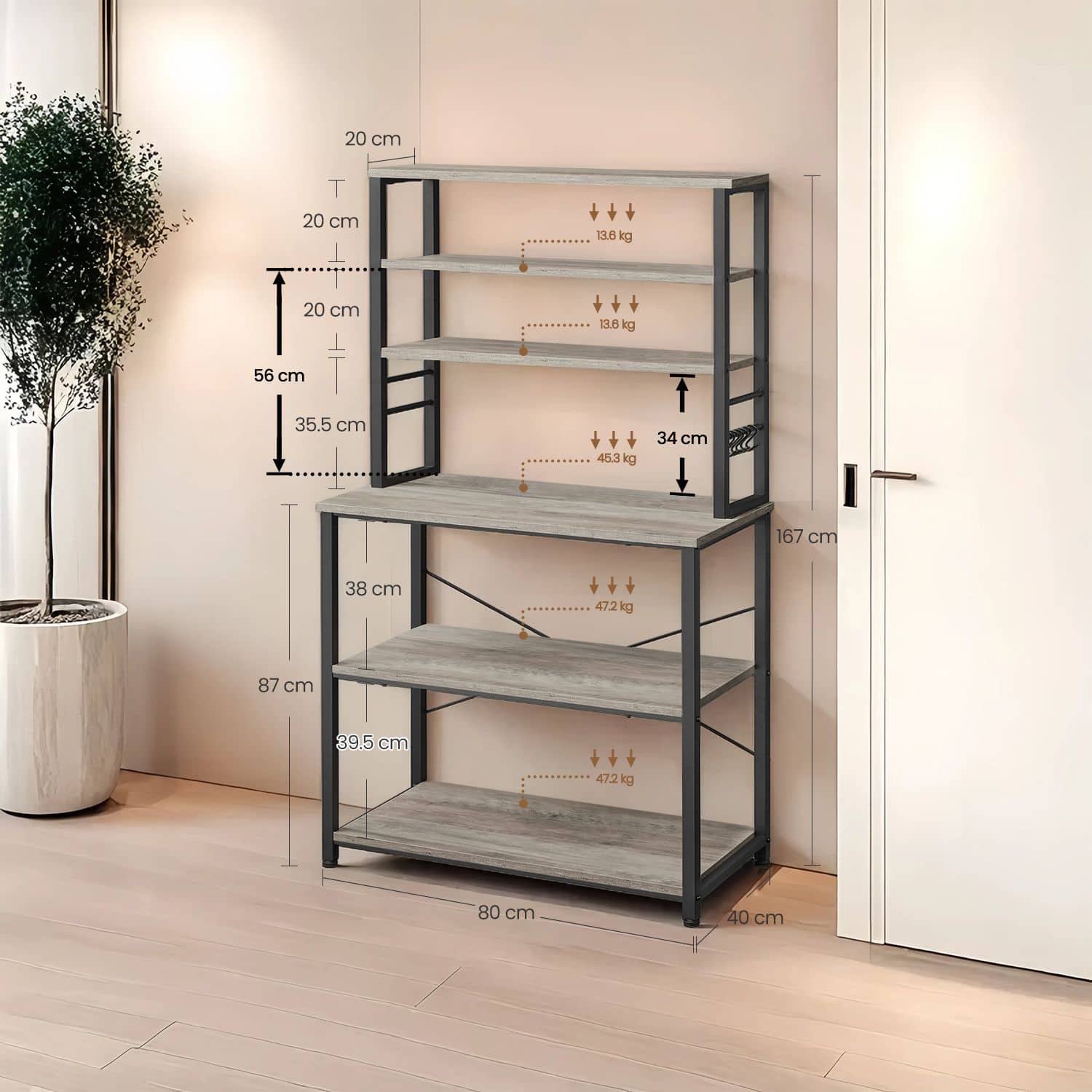 VASAGLE Küchenregal 40×80×167 cm anthrazitgrau