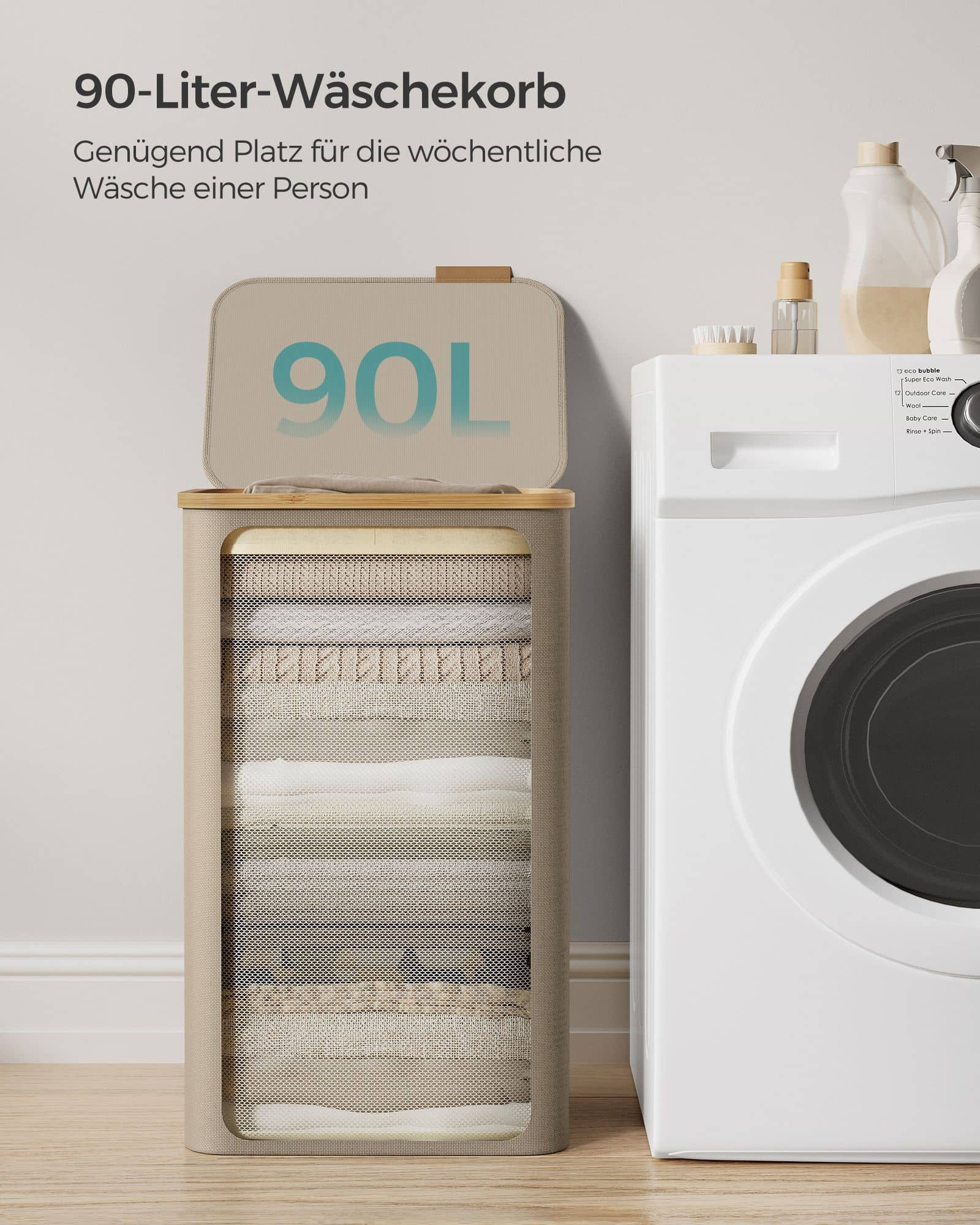 Wäschekorb 90 Liter mit herausnehmbarem Wäschesack kamelbraun