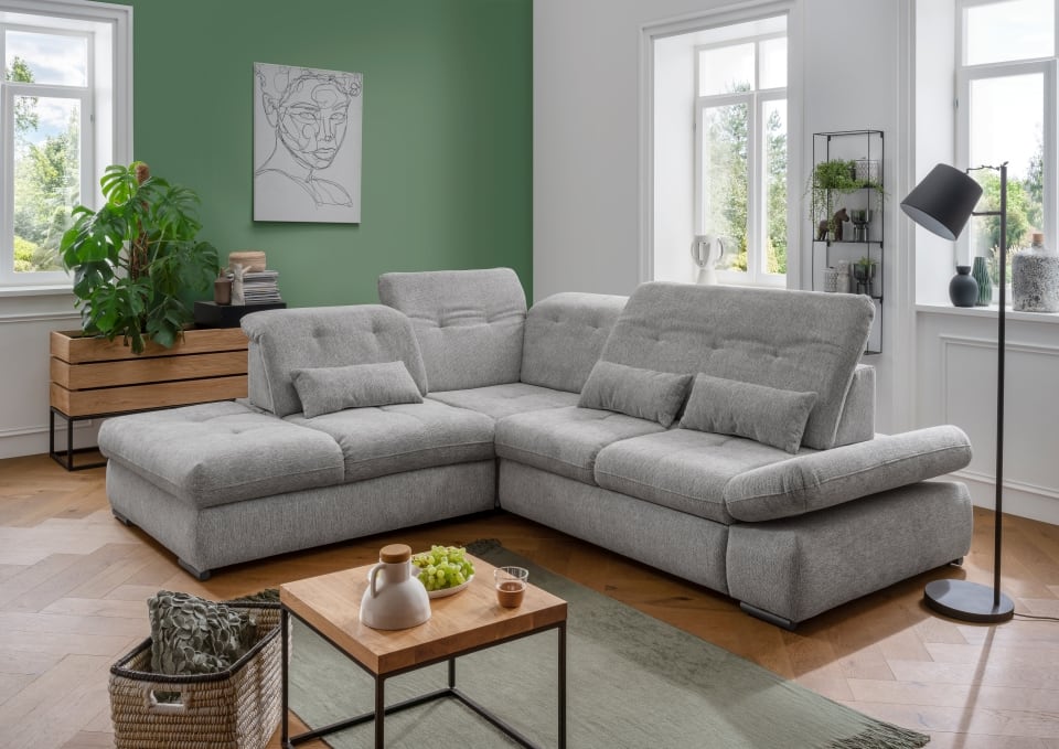 Stylisches Ecksofa Dalida von Benformato mit Schlaffunktion und variabler Sitztiefe – Modernes XXL-Sofa
