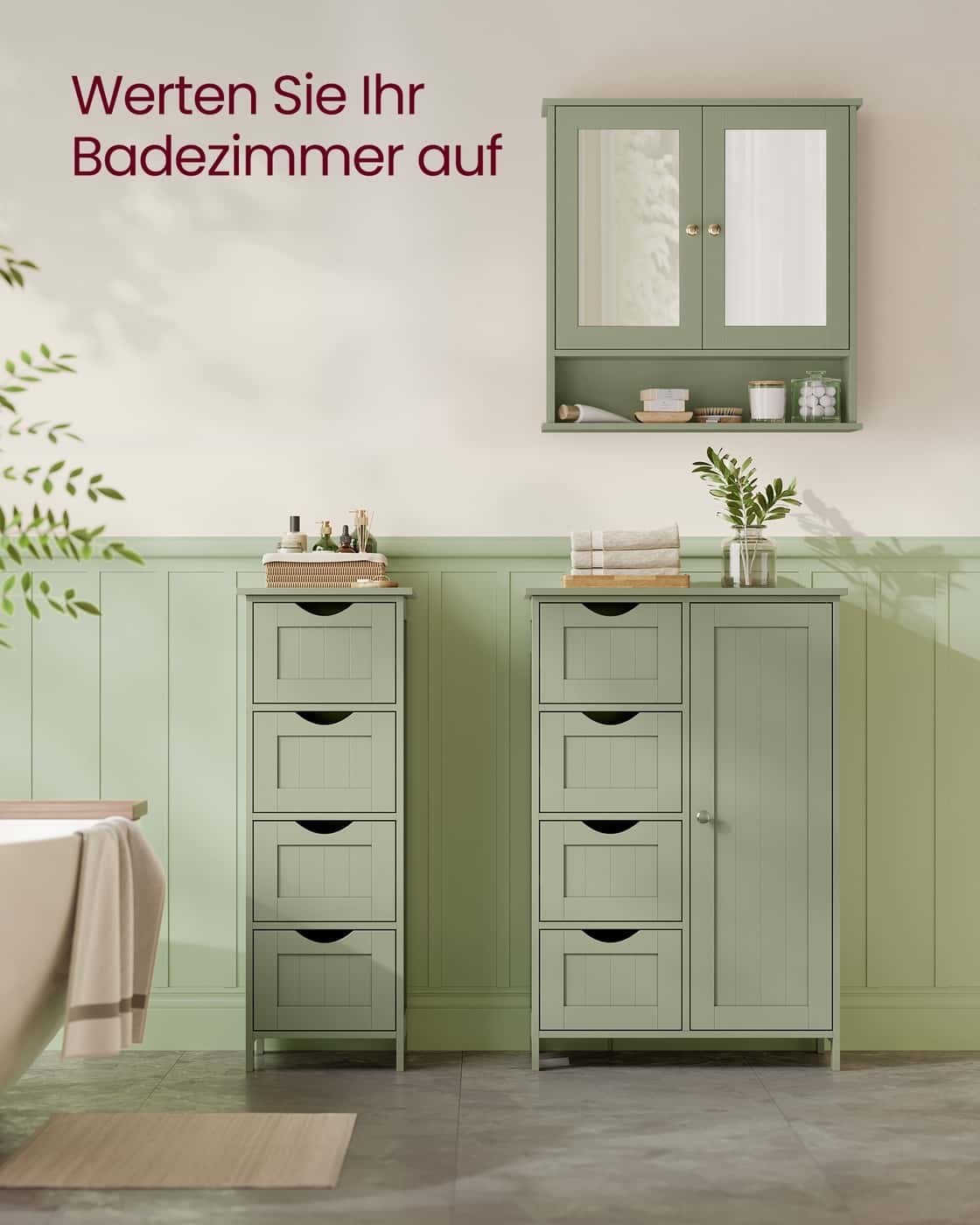 Spiegelschrank mit 2 Spiegeltüren und offenem Fach Wandmontage salbeigrün Spiegelschrank mit 2 Spiegeltüren und offenem Fach Wandmontage salbeigrün