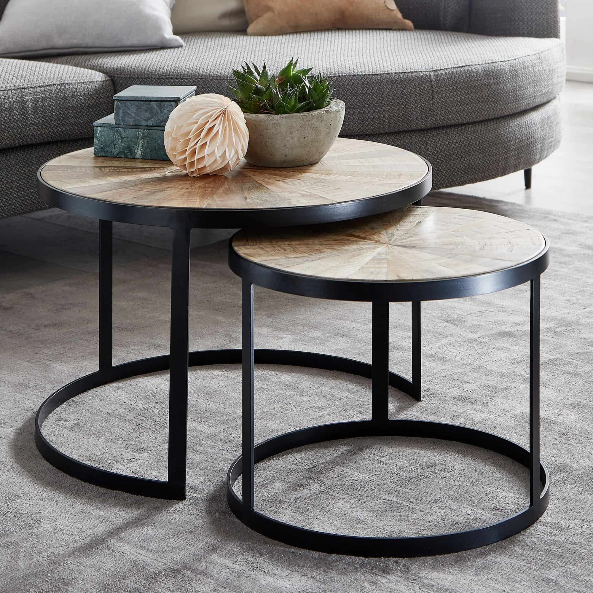 Design Couchtisch 2er Set Mango Massivholz Satztisch Rund Design Couchtisch 2er Set Mango Massivholz Satztisch Rund