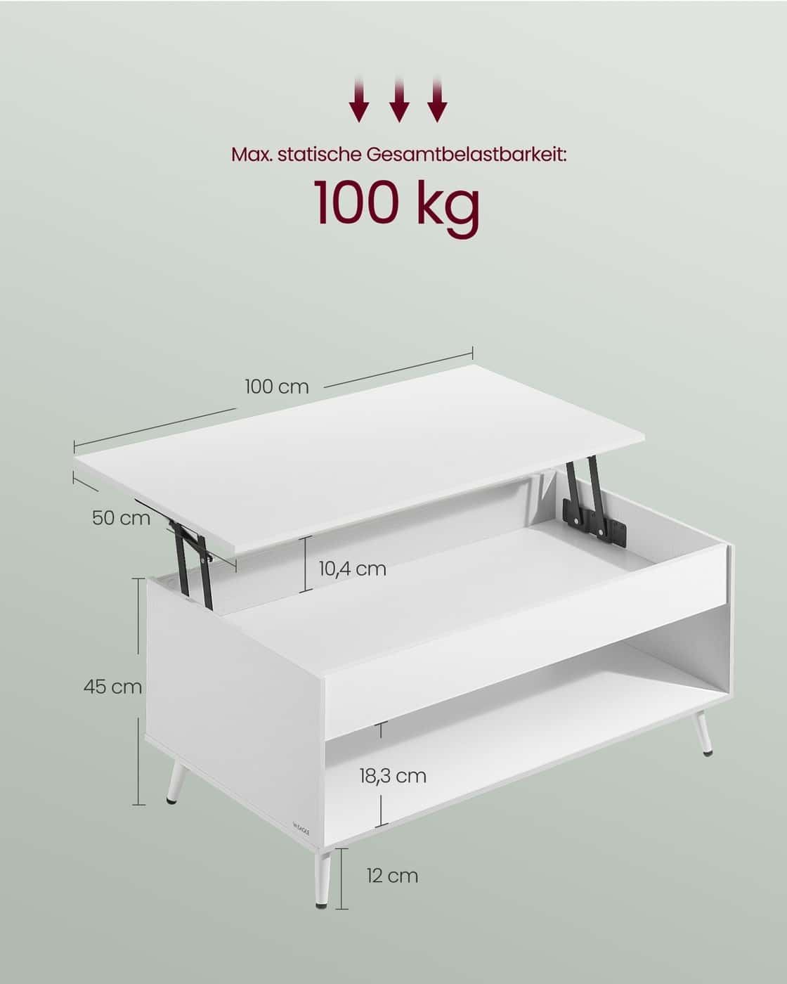 Couchtisch mit verstellbarer Platte und verstecktem Fach schneeweiß-mattweiß Couchtisch mit verstellbarer Platte und verstecktem Fach schneeweiß-mattweiß