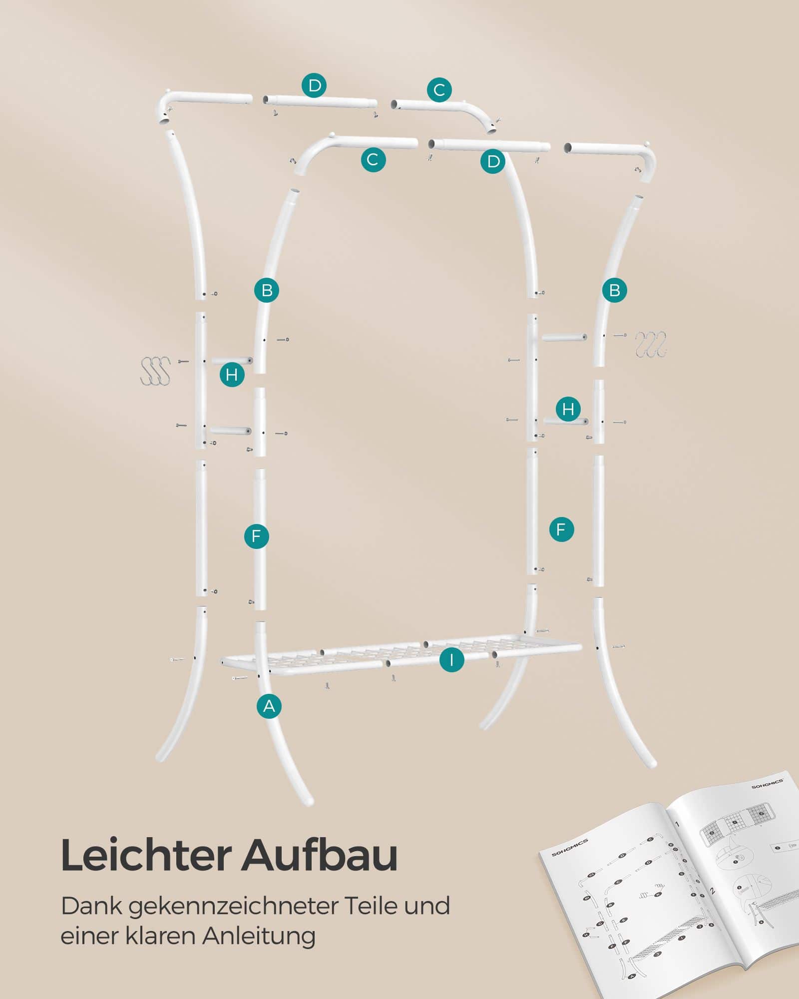2 Garderobenstangen aus Metall mit Ablage wolkenweiß 2 Garderobenstangen aus Metall mit Ablage wolkenweiß