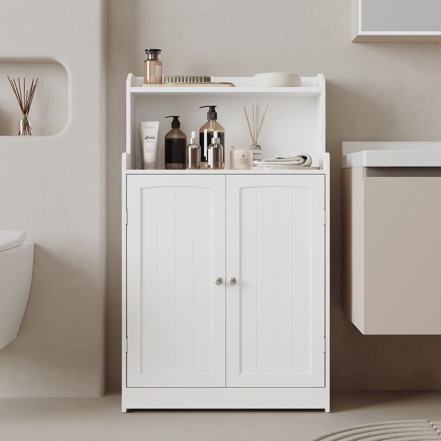 Badezimmerschrank, Badschrank mit 2 Türen, 2 verstellbare Eingeböden Badezimmerschrank, Badschrank mit 2 Türen, 2 verstellbare Eingeböden